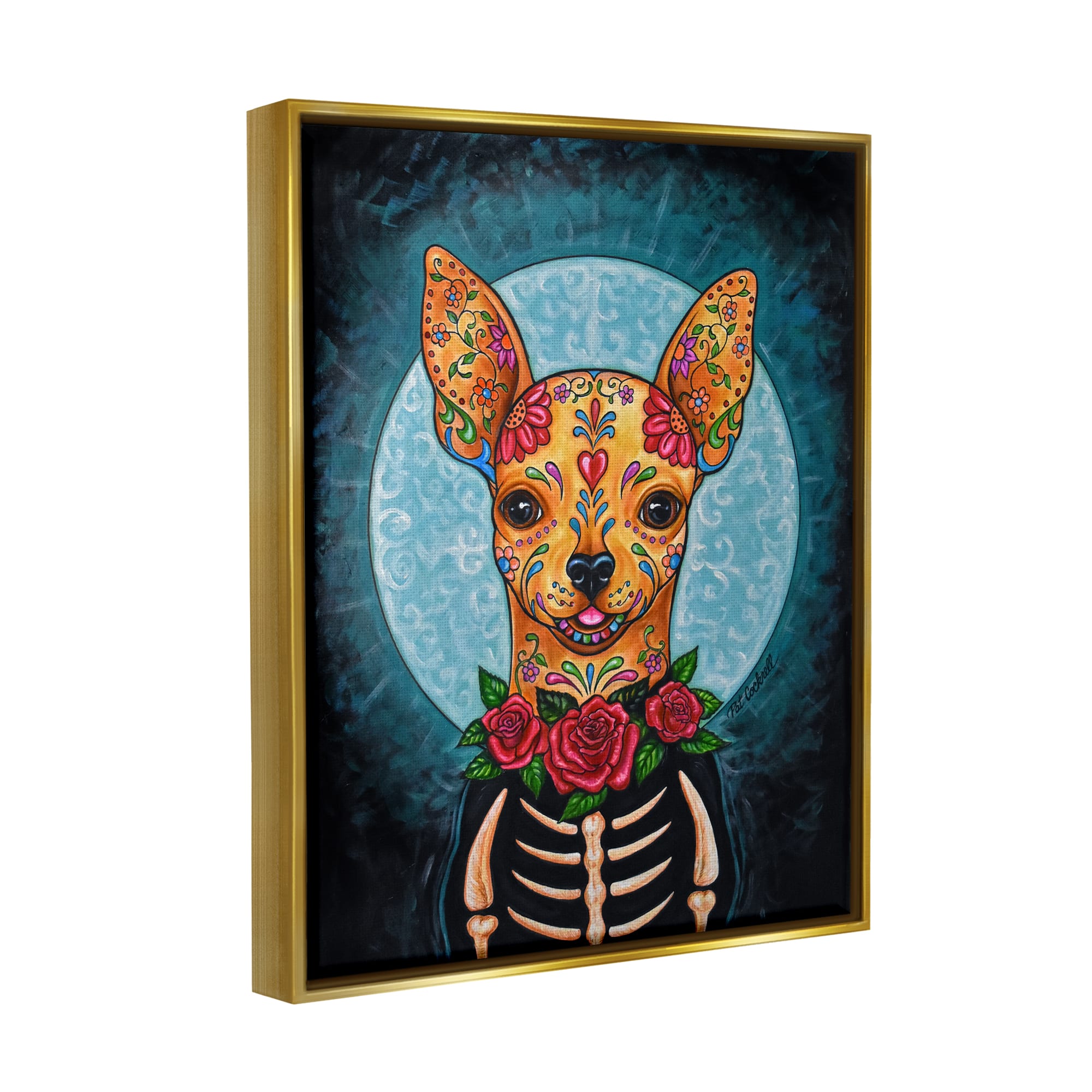 Stupell Industries Day of Dead Chihuahua Framed Floater Canvas Wall Art