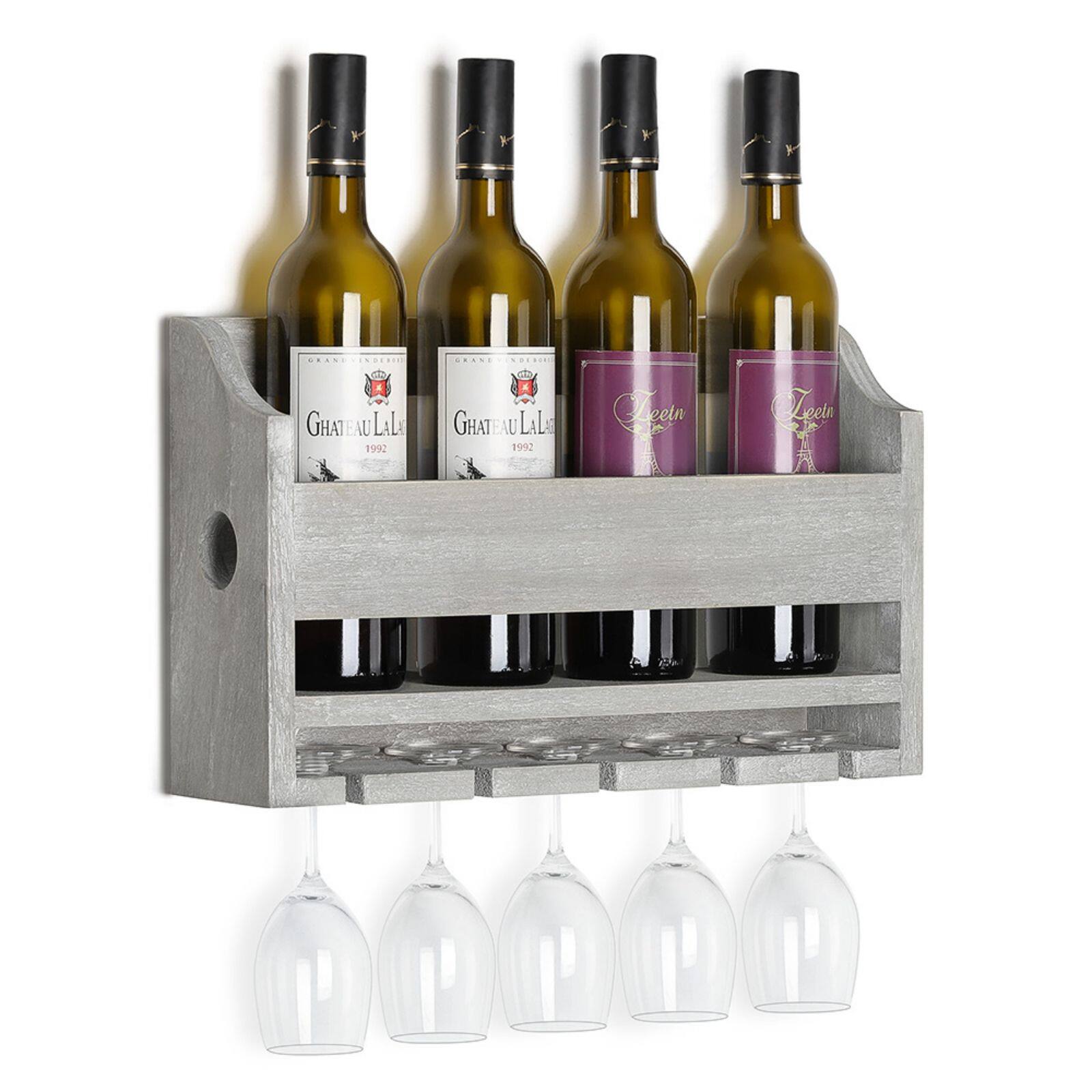 Rustic Gray Wall-Mounted Wood Wine Rack