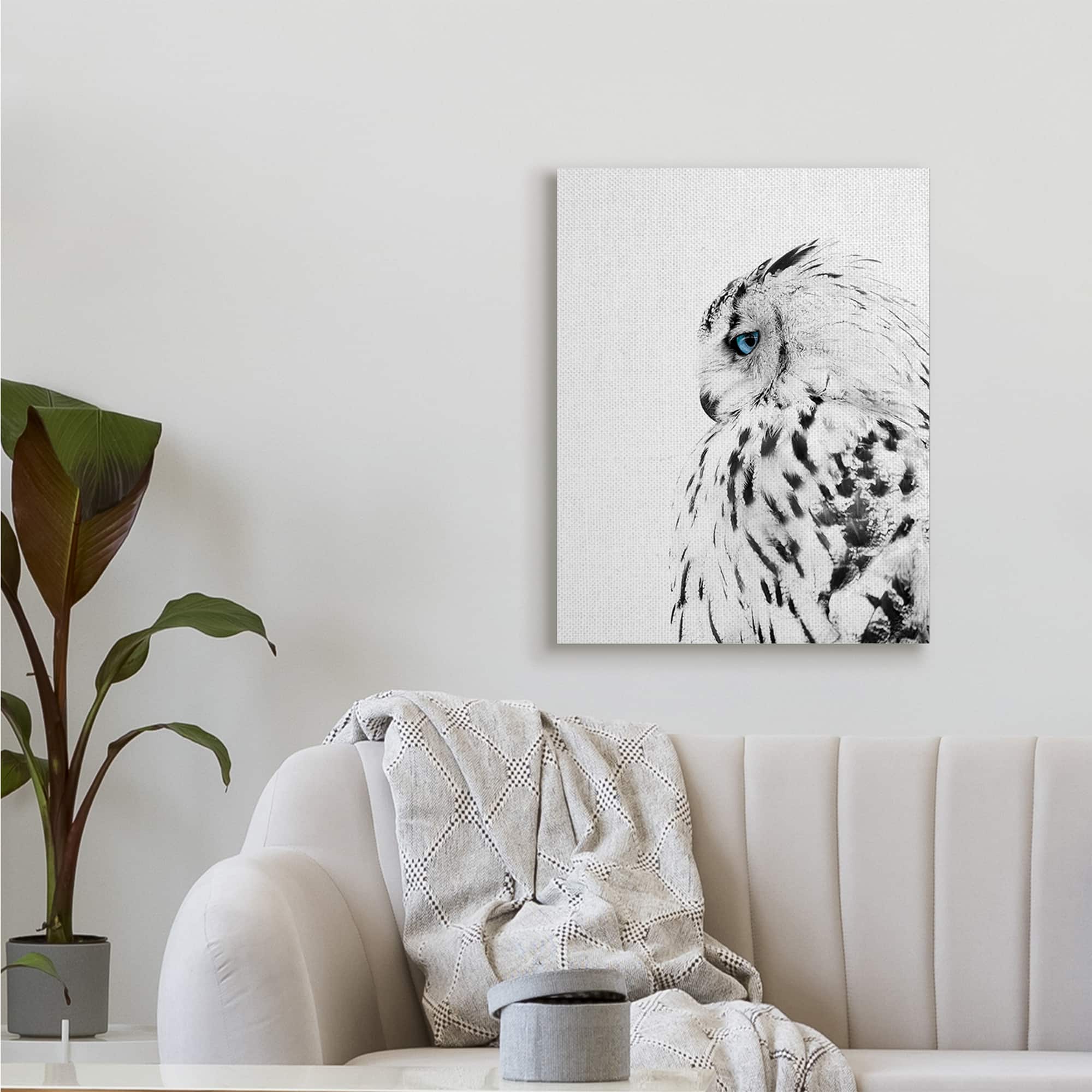Stupell Industries Snow Owl White Feathers Peering Blue Eyes Canvas Wall Art