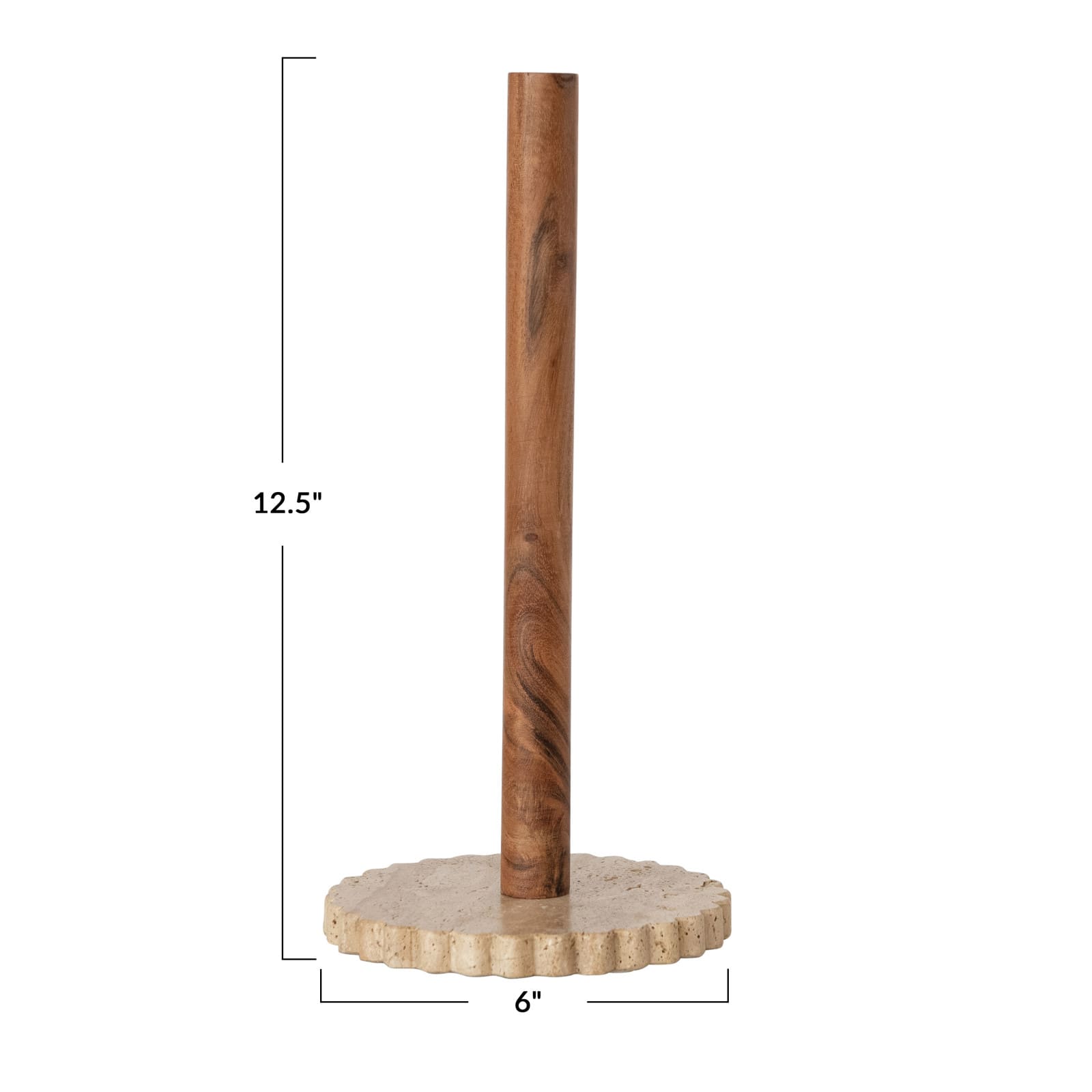 Hello Honey Acacia Wood Paper Towel Holder with Scalloped Travertine Base, Natural and Cream Color