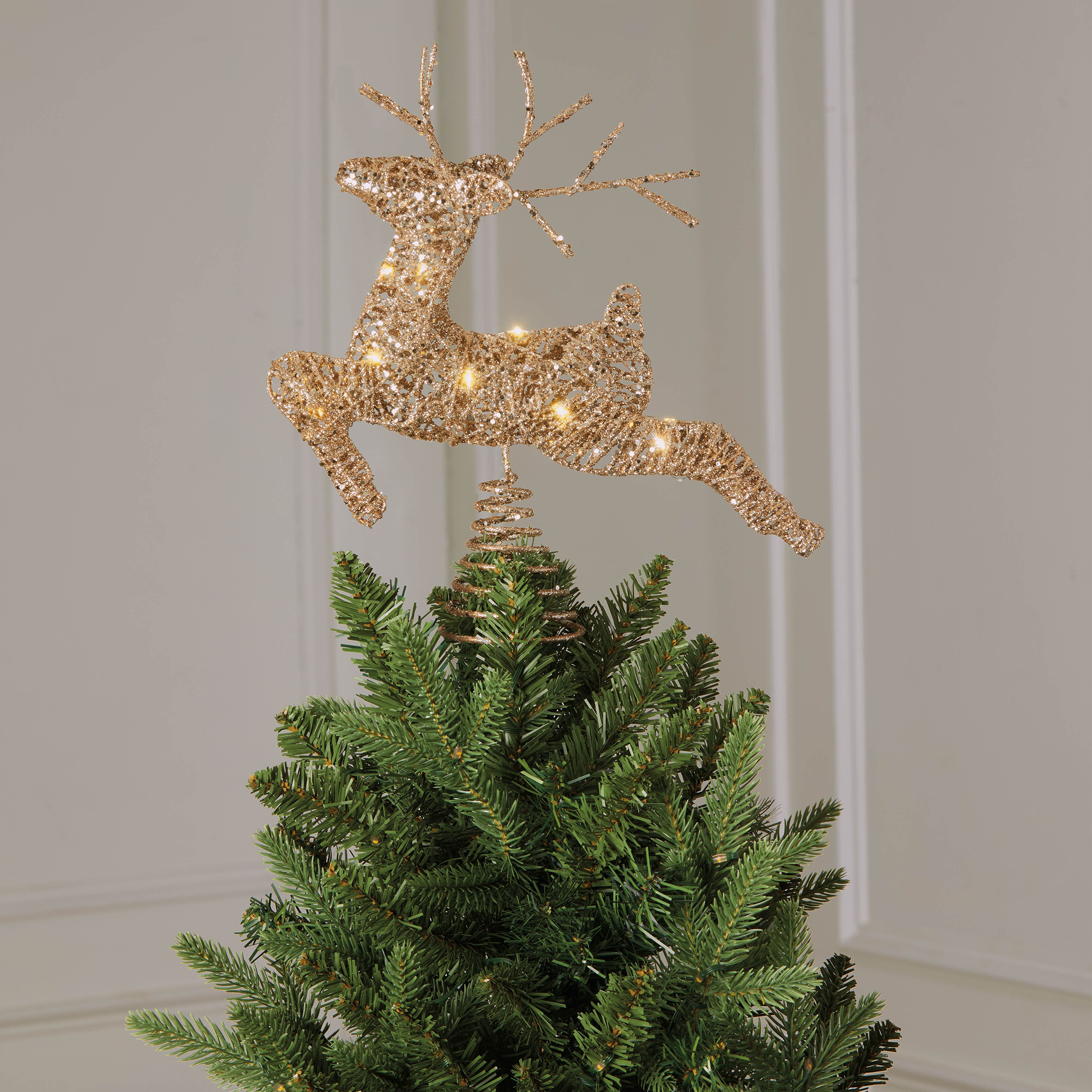 11.25&#x22; Champagne Glitter Reindeer LED Tree Topper by Ashland&#xAE;