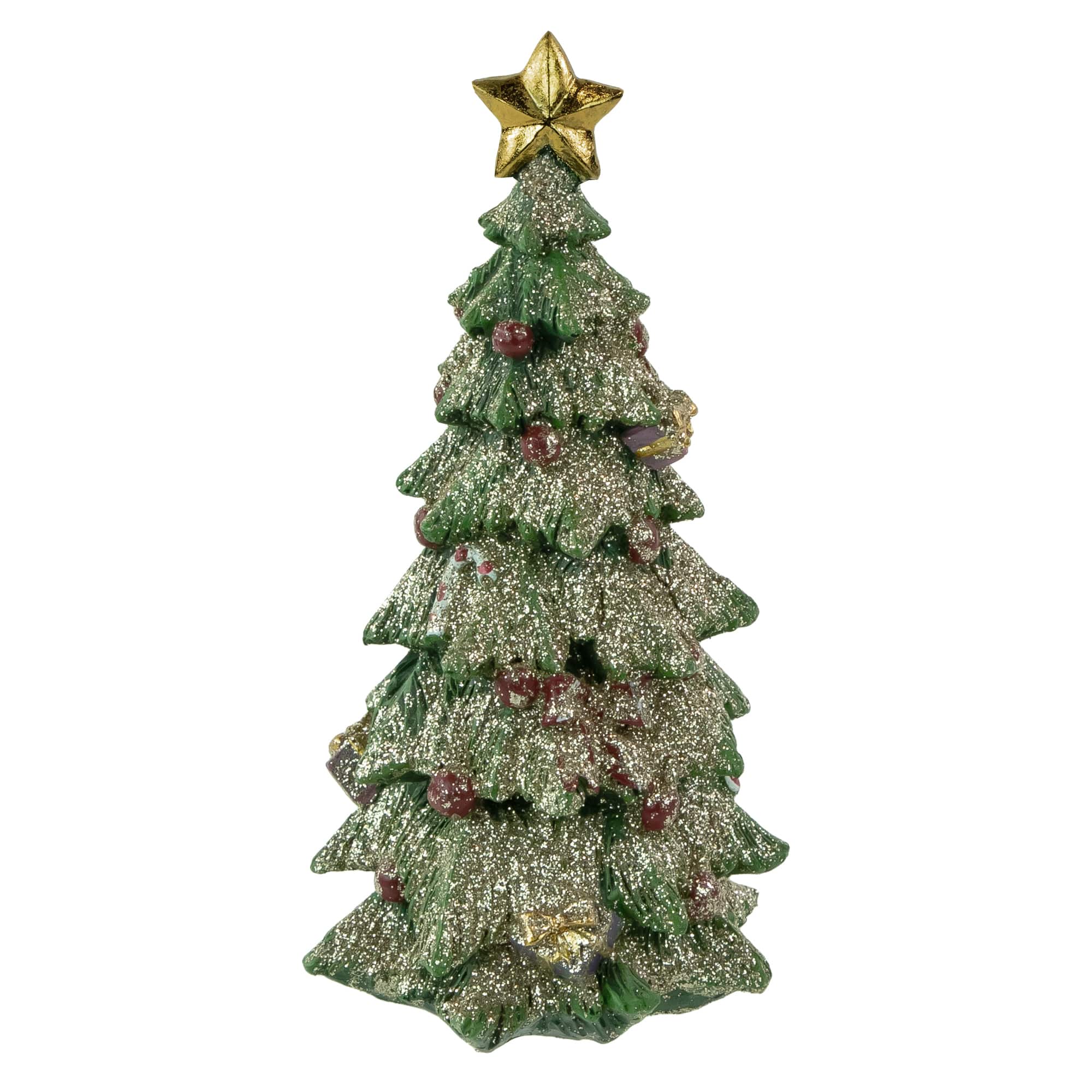 6.75" Glittered Berries & Bows Decoration Tabletop Christmas Tree