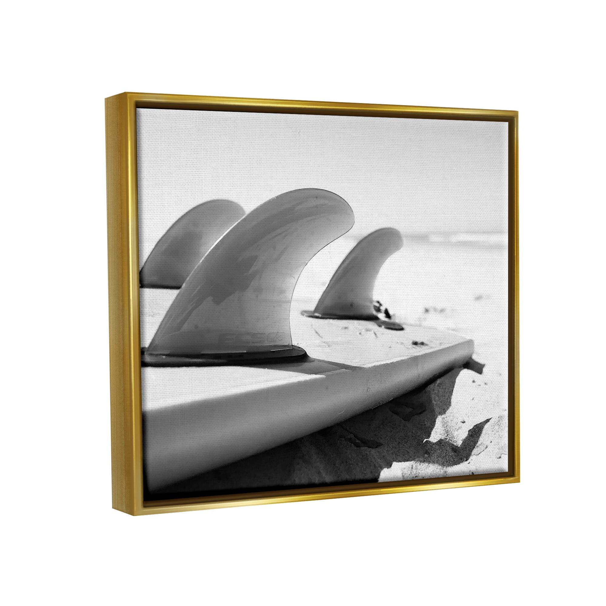 Stupell Industries Surfboard Fins Beach Coast Photography Framed Floater Canvas Wall Art