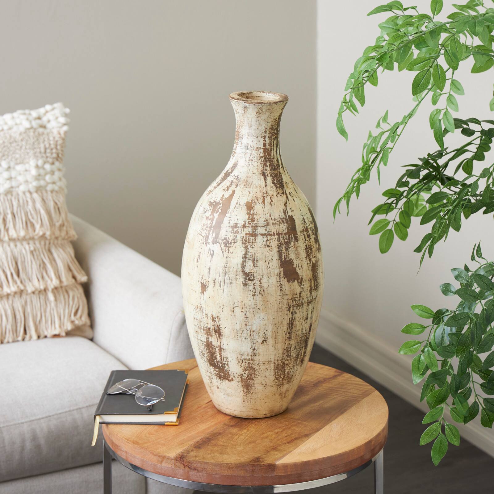 Brown Ceramic Antique Style Distressed Vase