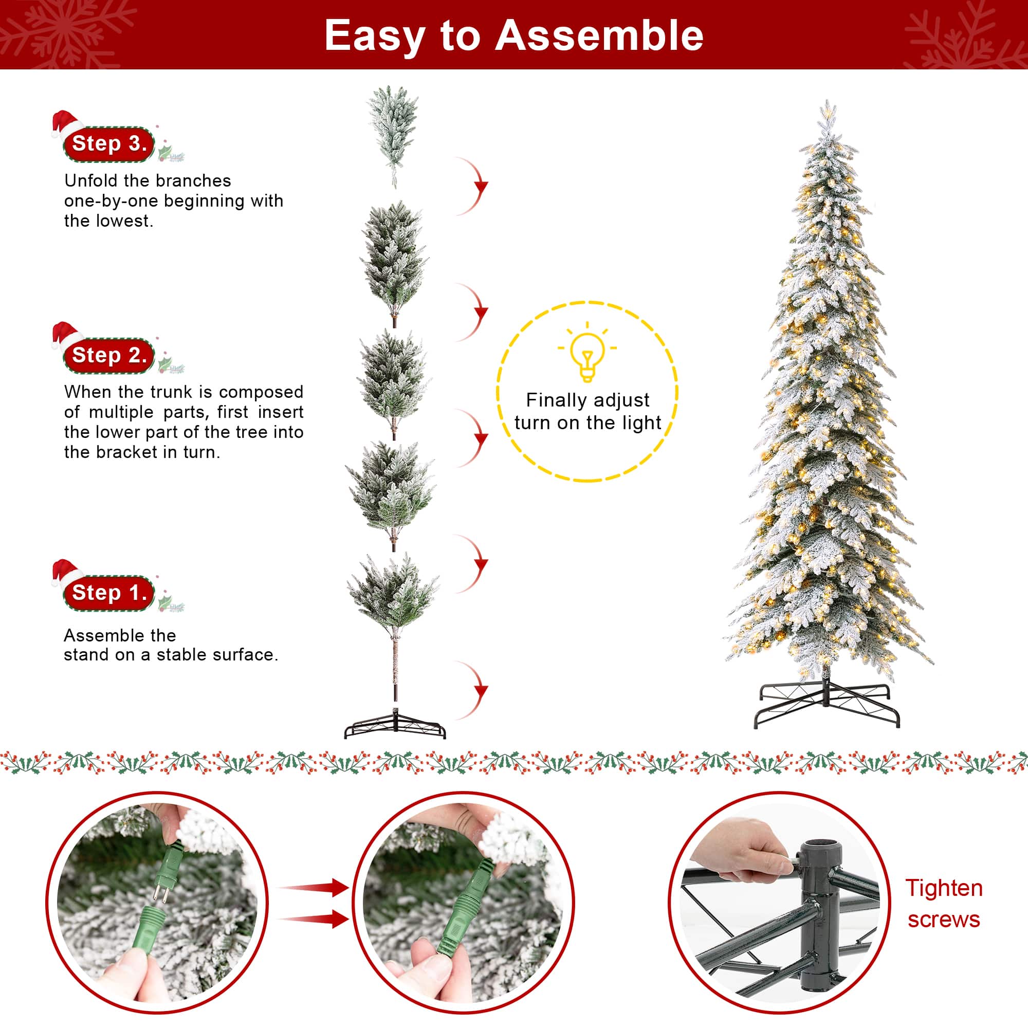 11ft. Pre-Lit Flocked Spruce Artificial Christmas Tree, Warm White Lights