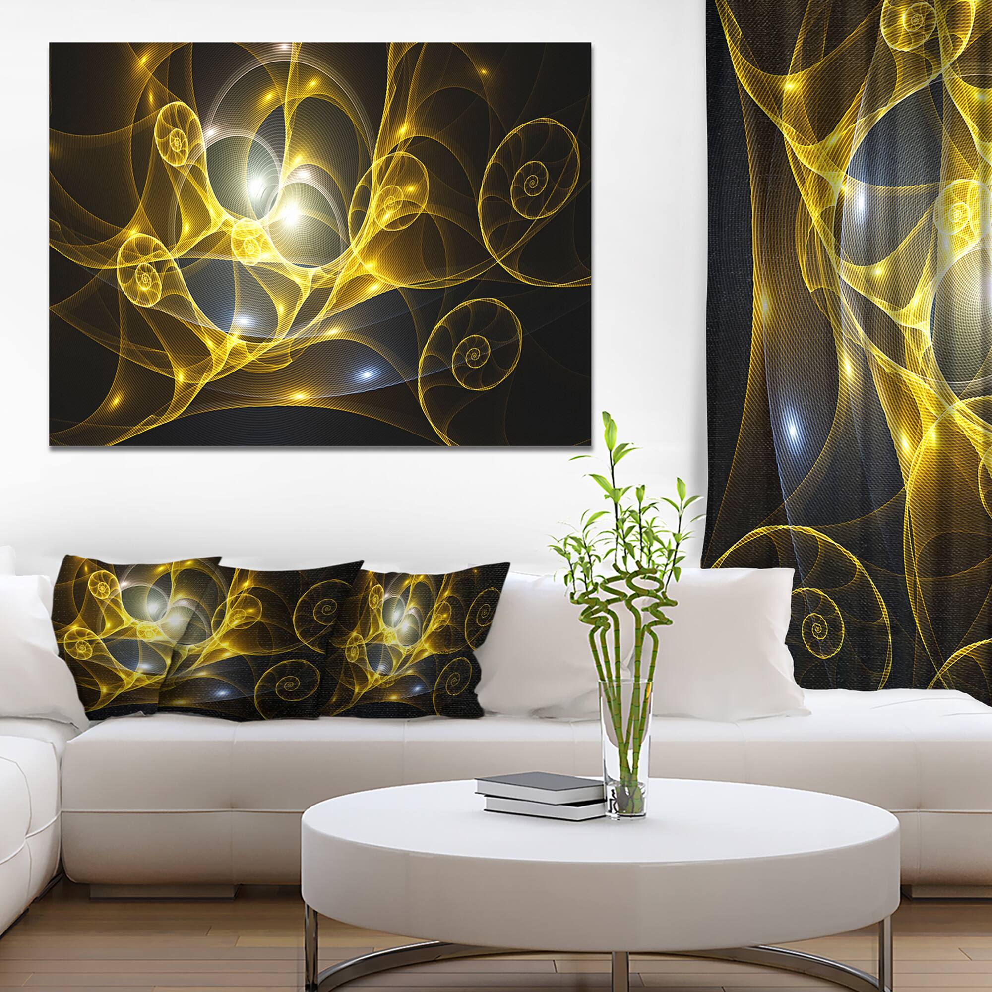 Designart - Golden Curly Spiral on Black - Abstract Wall Art Canvas