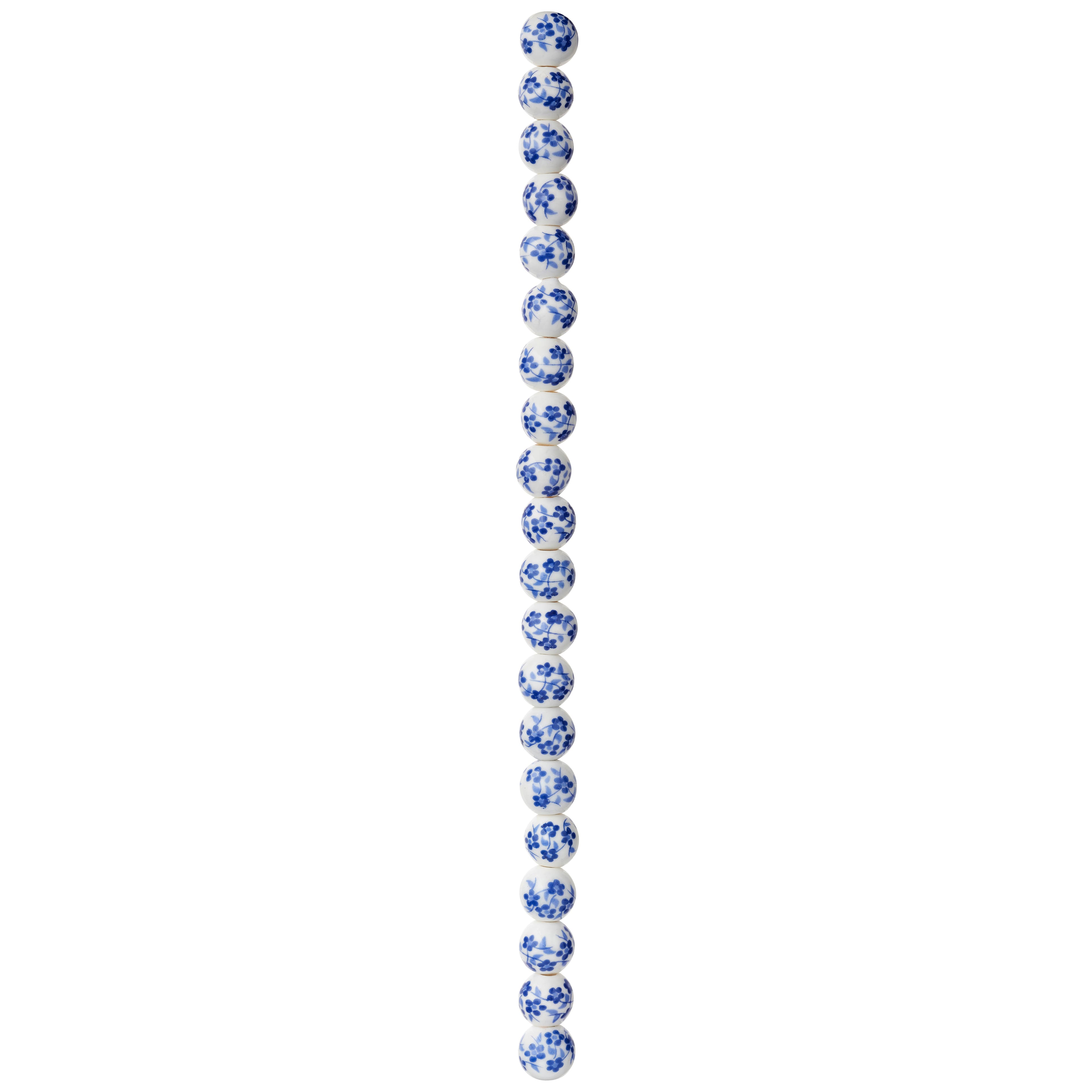 12 Pack: Blue Daisy Ceramic Round Beads, 8mm by Bead Landing&#x2122;