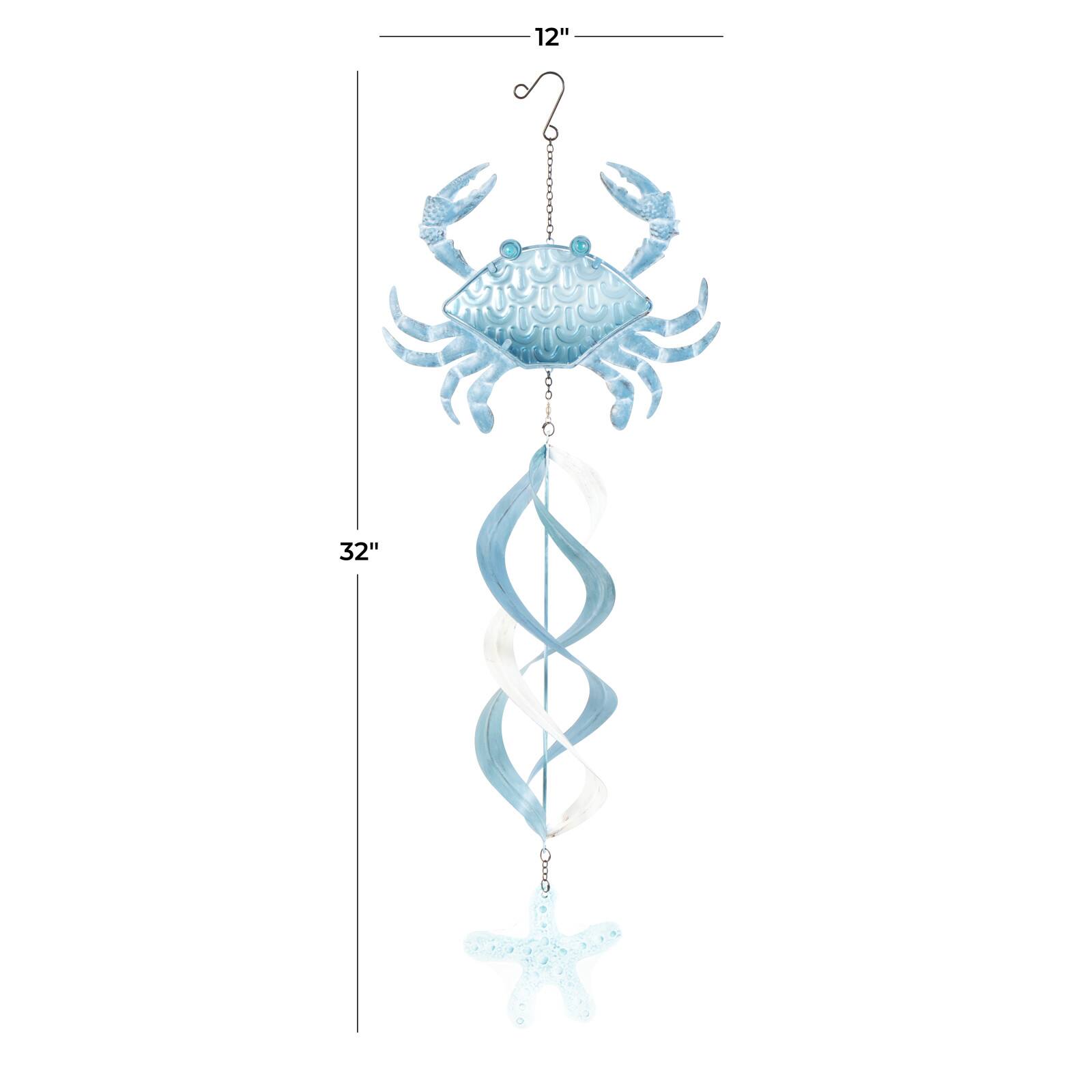 32" Blue Swirl Wind Spinner Metal Crab & Starfish Windchime