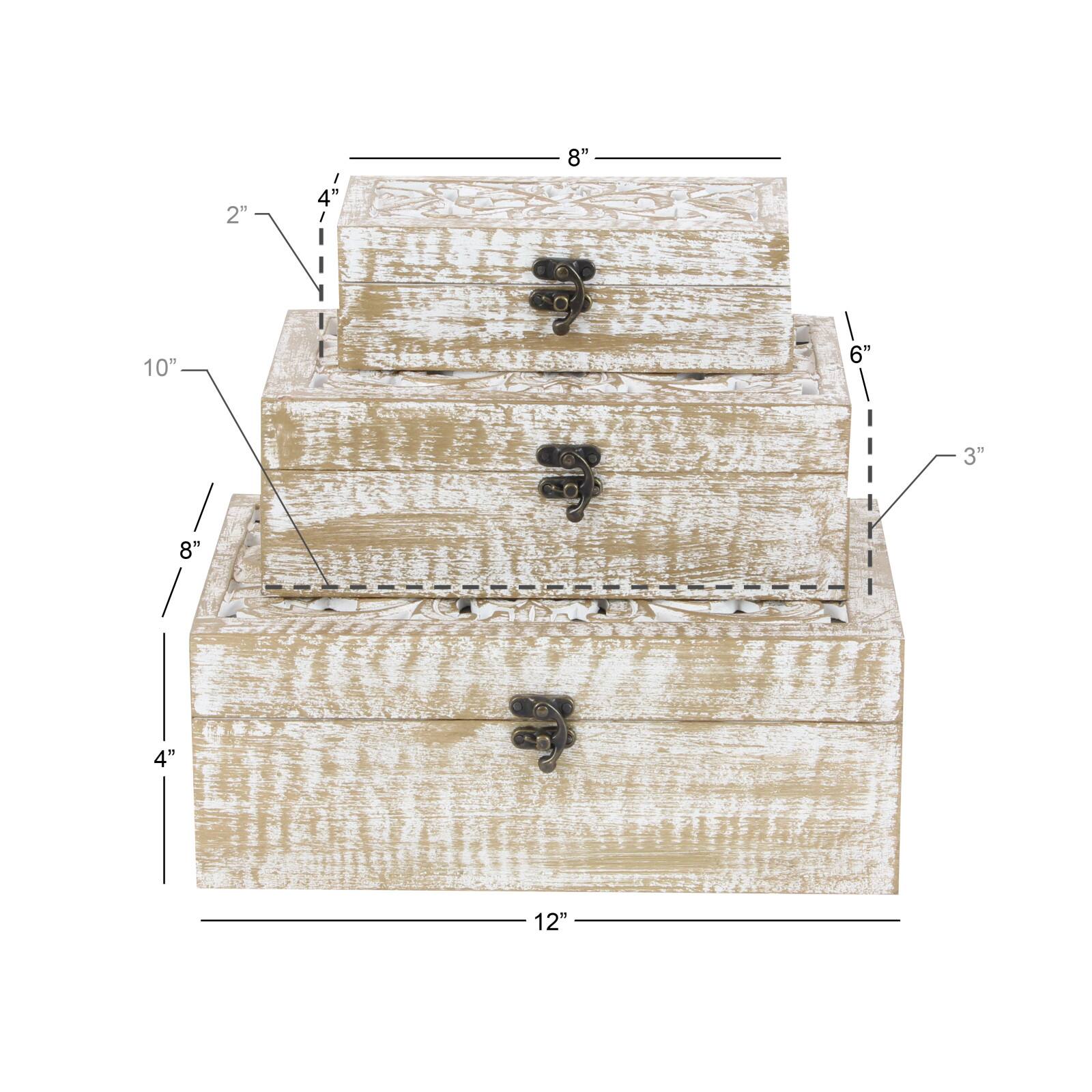 Distressed White Wooden Filigree Decorative Box Set