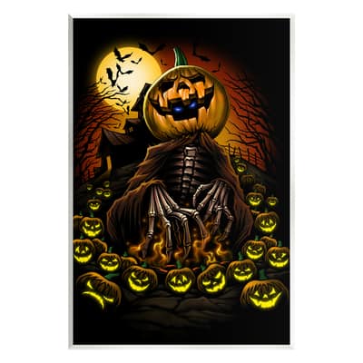 Stupell Industries Spooky Pumpkin Skeleton Haunted Woods Wall Plaque 