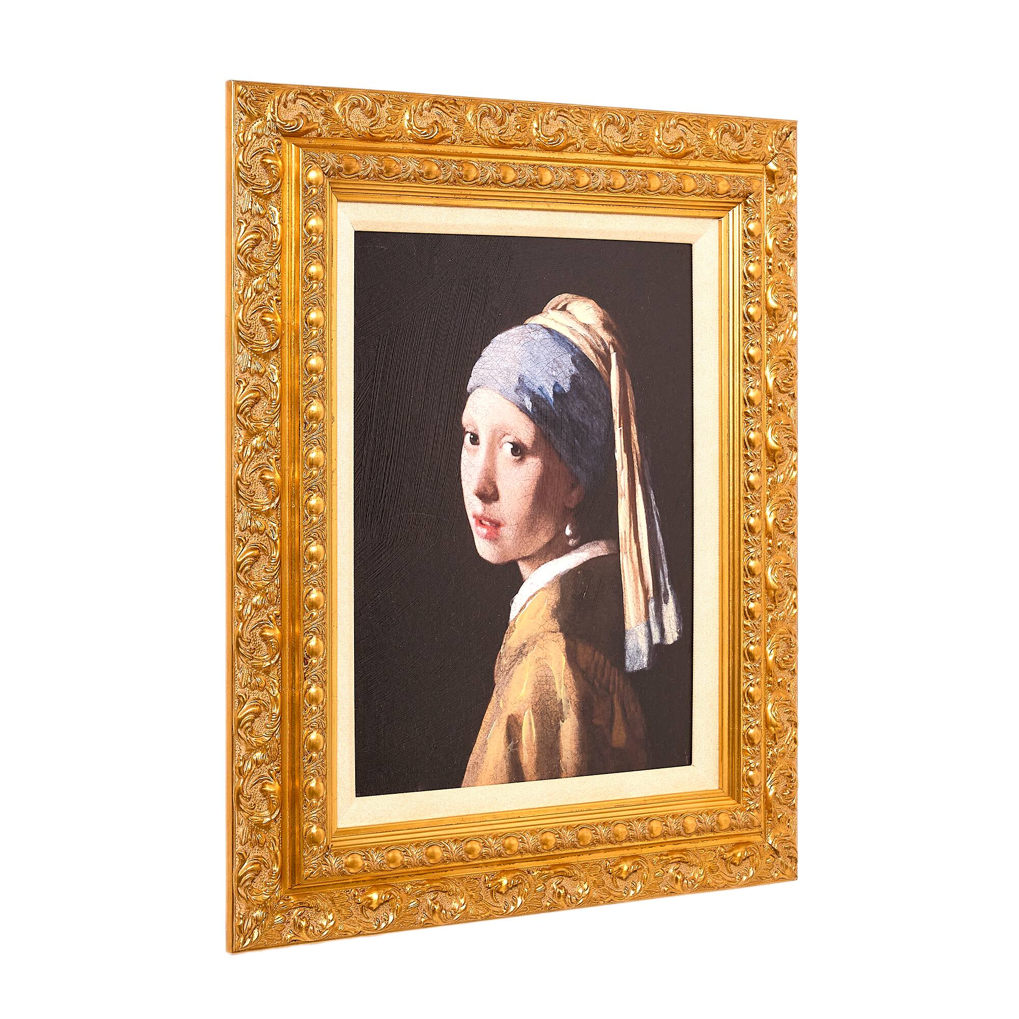 American Art Decor Ornate Framed Girl with a Pearl Earring Canvas Print by Johannes Vermeer - 19.25" x 23.25"