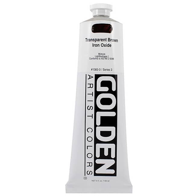 Golden Heavy Body Acrylic Paint, 5 oz in 1383 Transparent Brown Iron Oxide