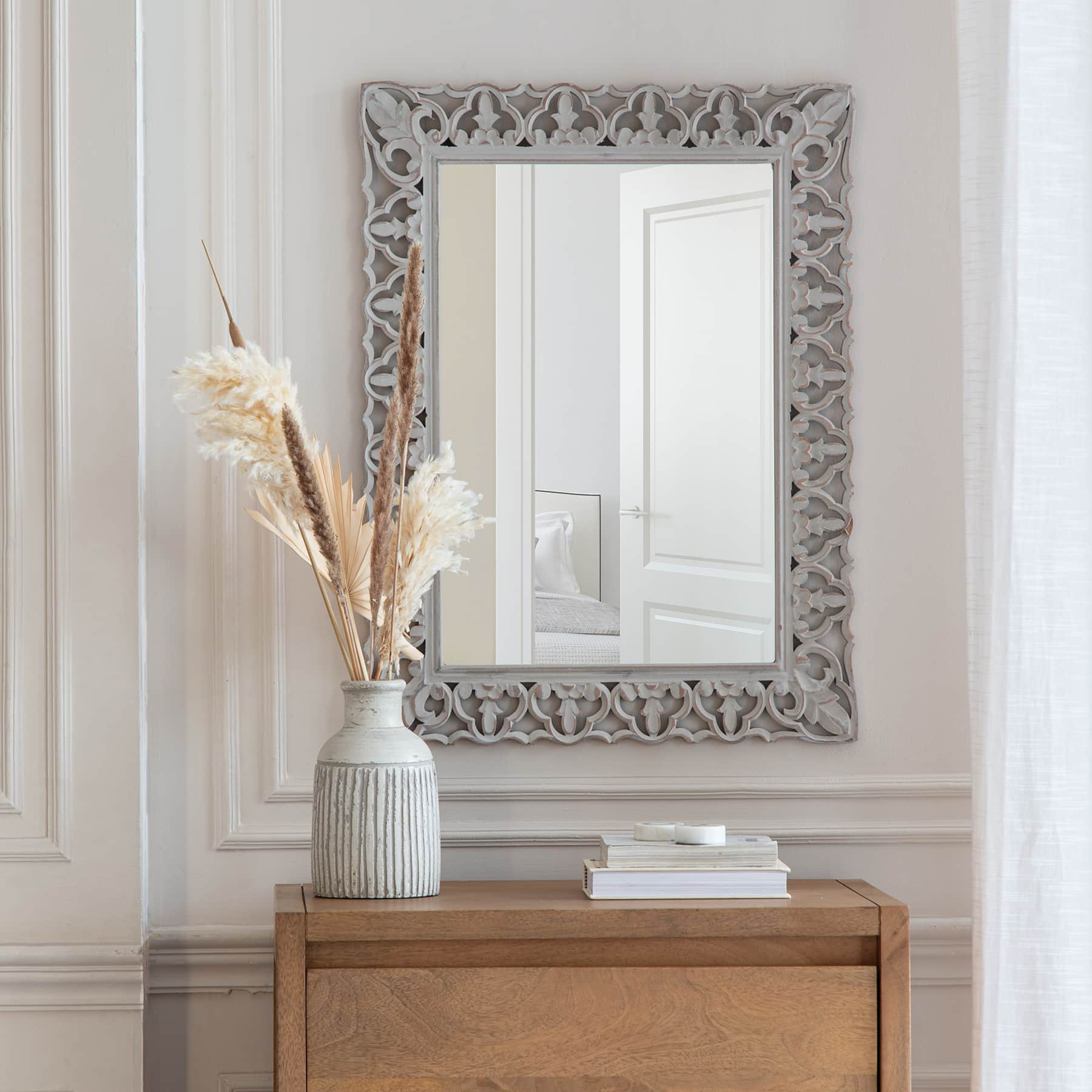 Habitat Calie 25&#x22; Distressed Gray Mirror with Carved Botanical Frame