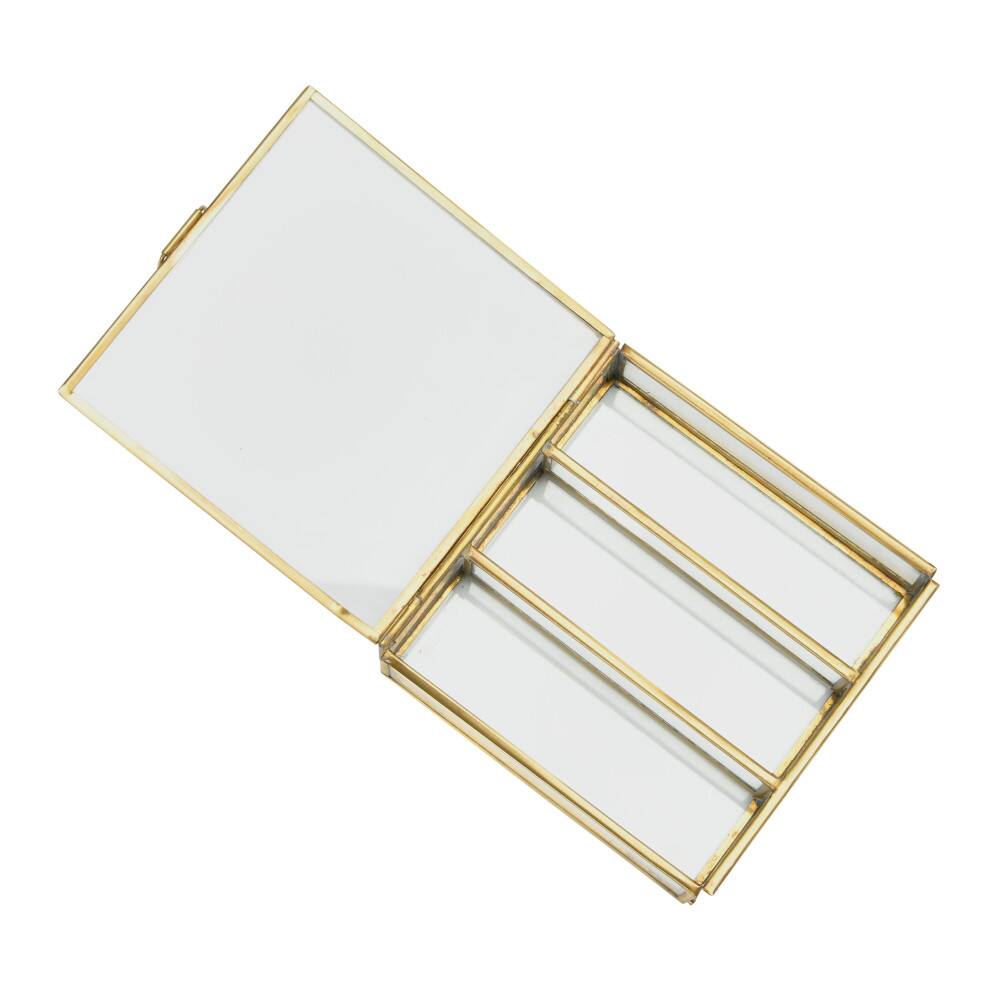 Hello Honey® Small Brass Metal & Glass 3 Compartment Box