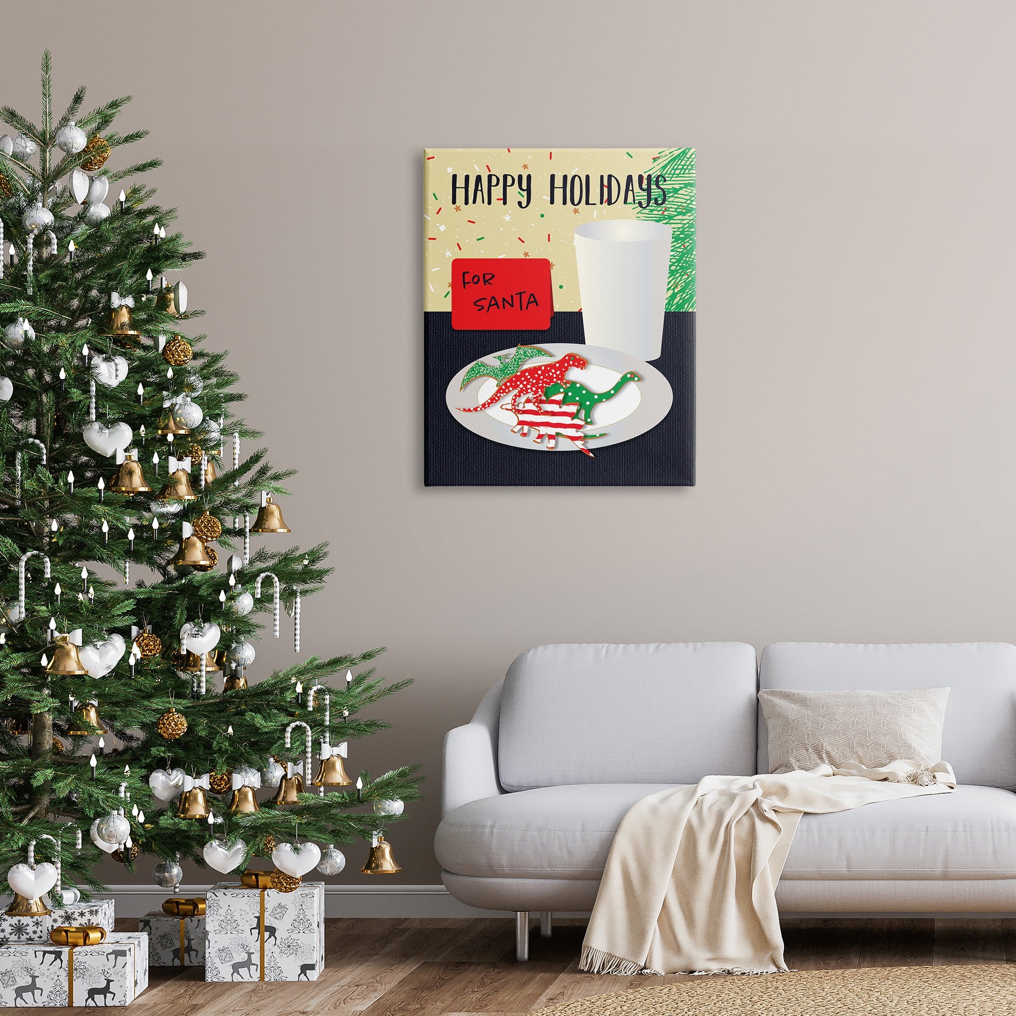 Stupell Industries Happy Holidays Dinosaur Santa Cookies Canvas Wall Art