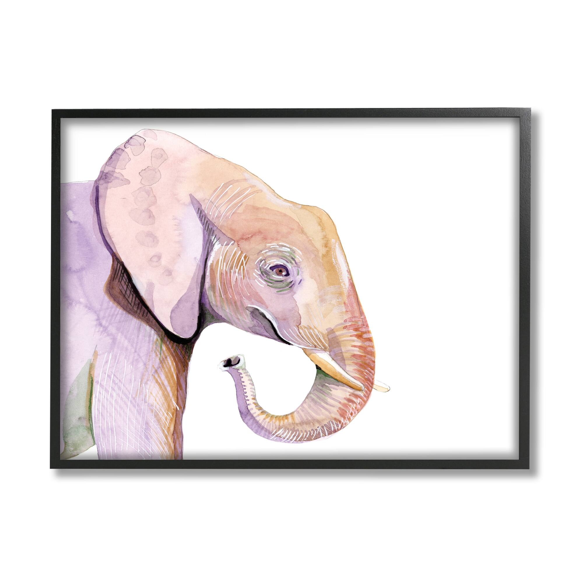 Stupell Industries Happy Elephant Smile Purple Red Safari Animal in Black Frame Wall Art