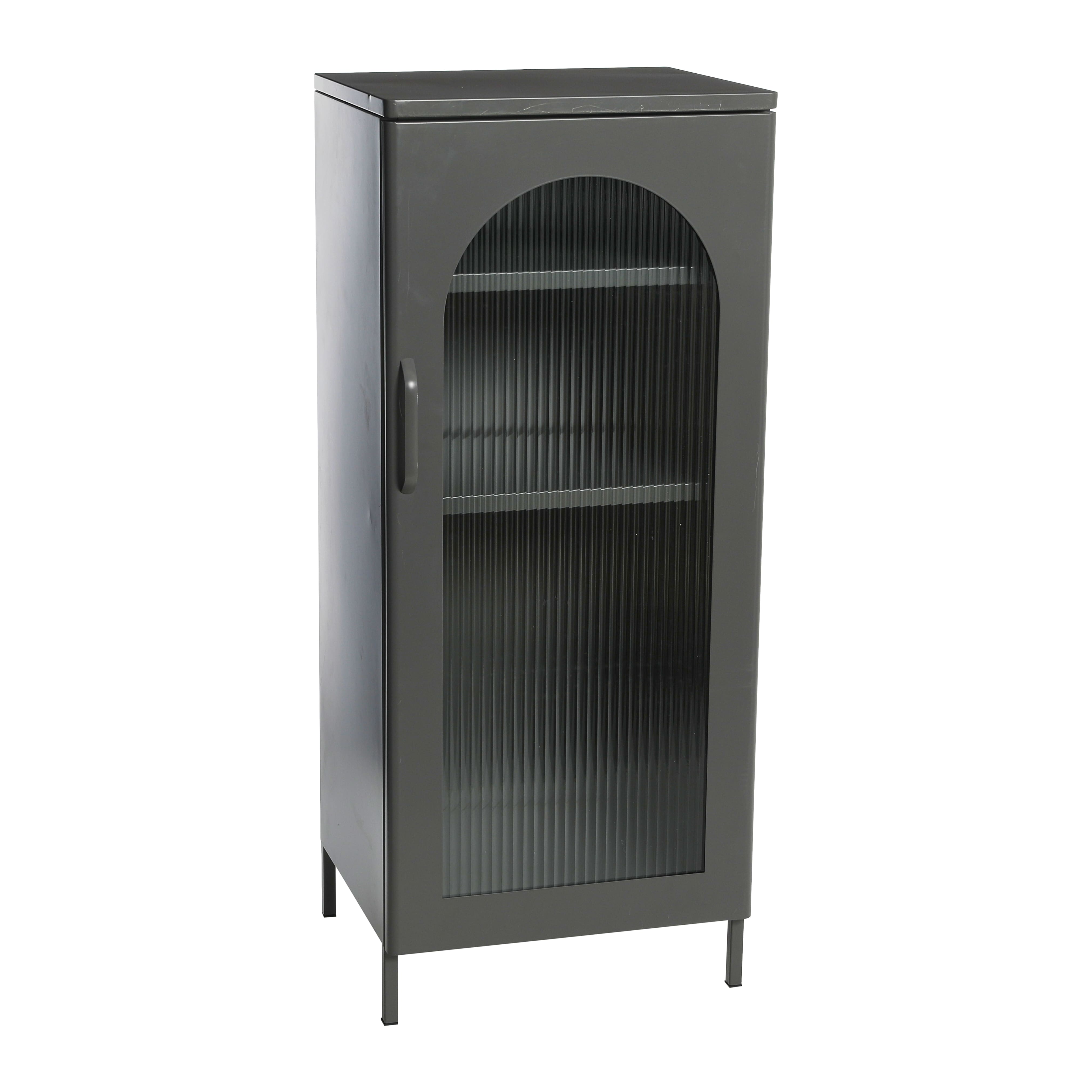 40" Solstice Narrow Metal Accent Cabinet with Adjustable Storage Shelves and Arched Glass Door