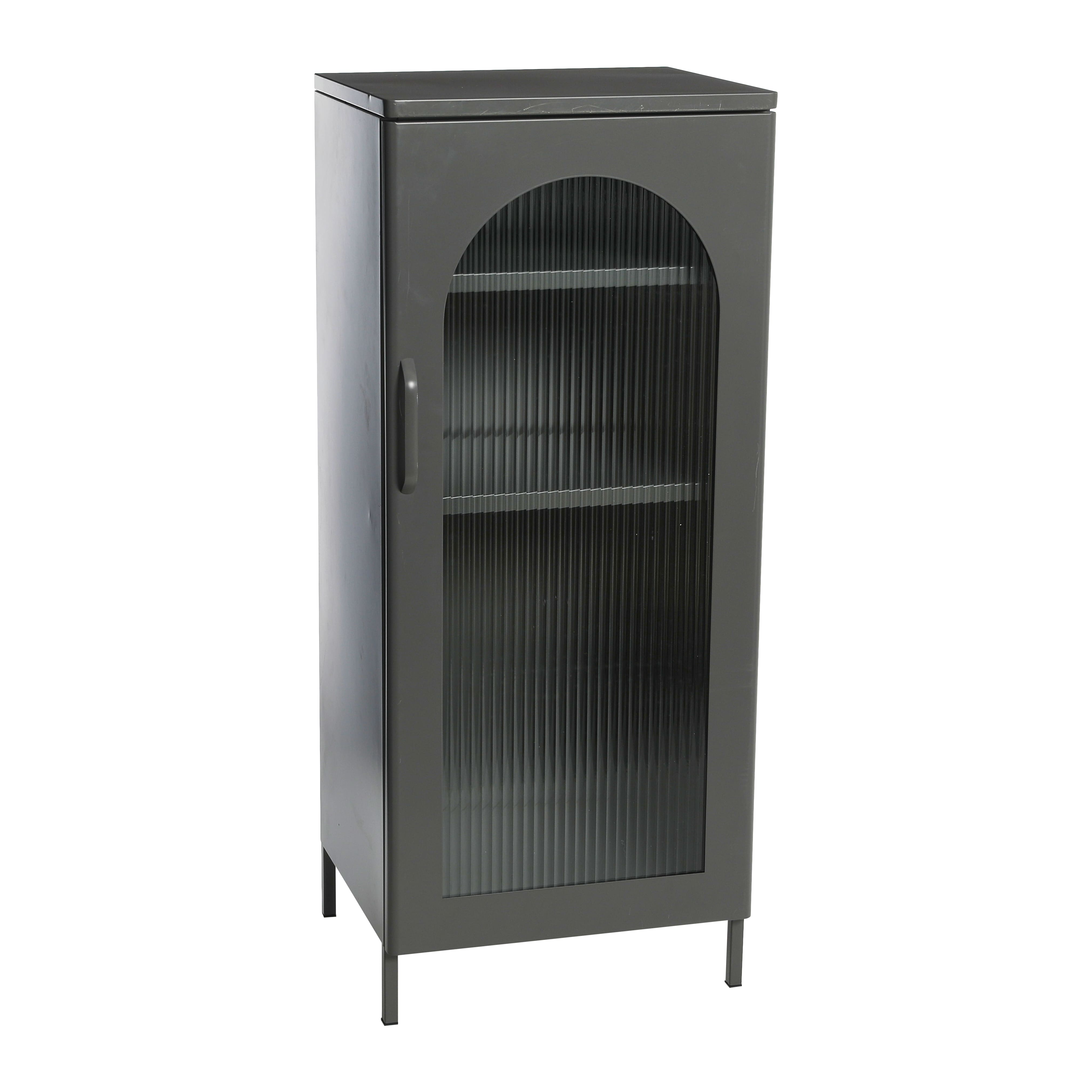 Hello Honey® 40" Solstice Narrow Metal Accent Cabinet with Adjustable Storage Shelves and Arched Glass Door