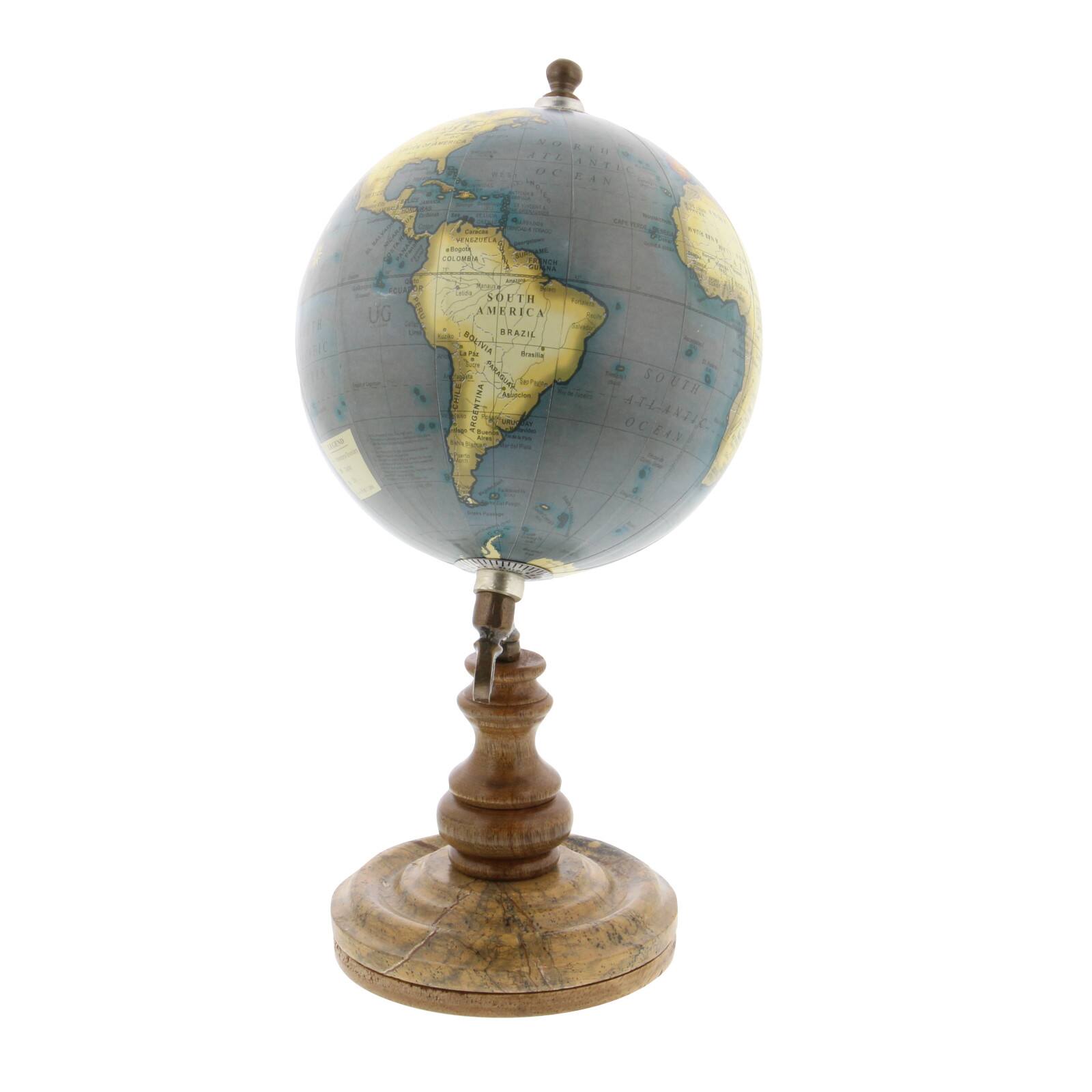 10&#x22; Brown Marble and Metal Traditional Globe