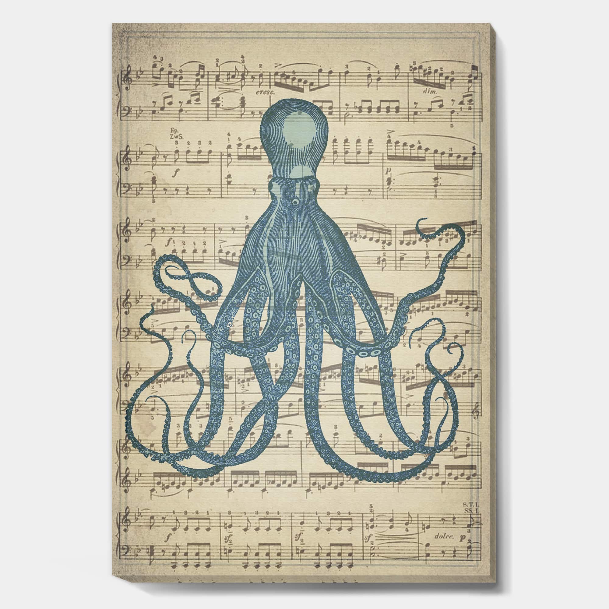 Designart - Octopus Music Score II - Nautical &#x26; Coastal Premium Canvas Wall Art