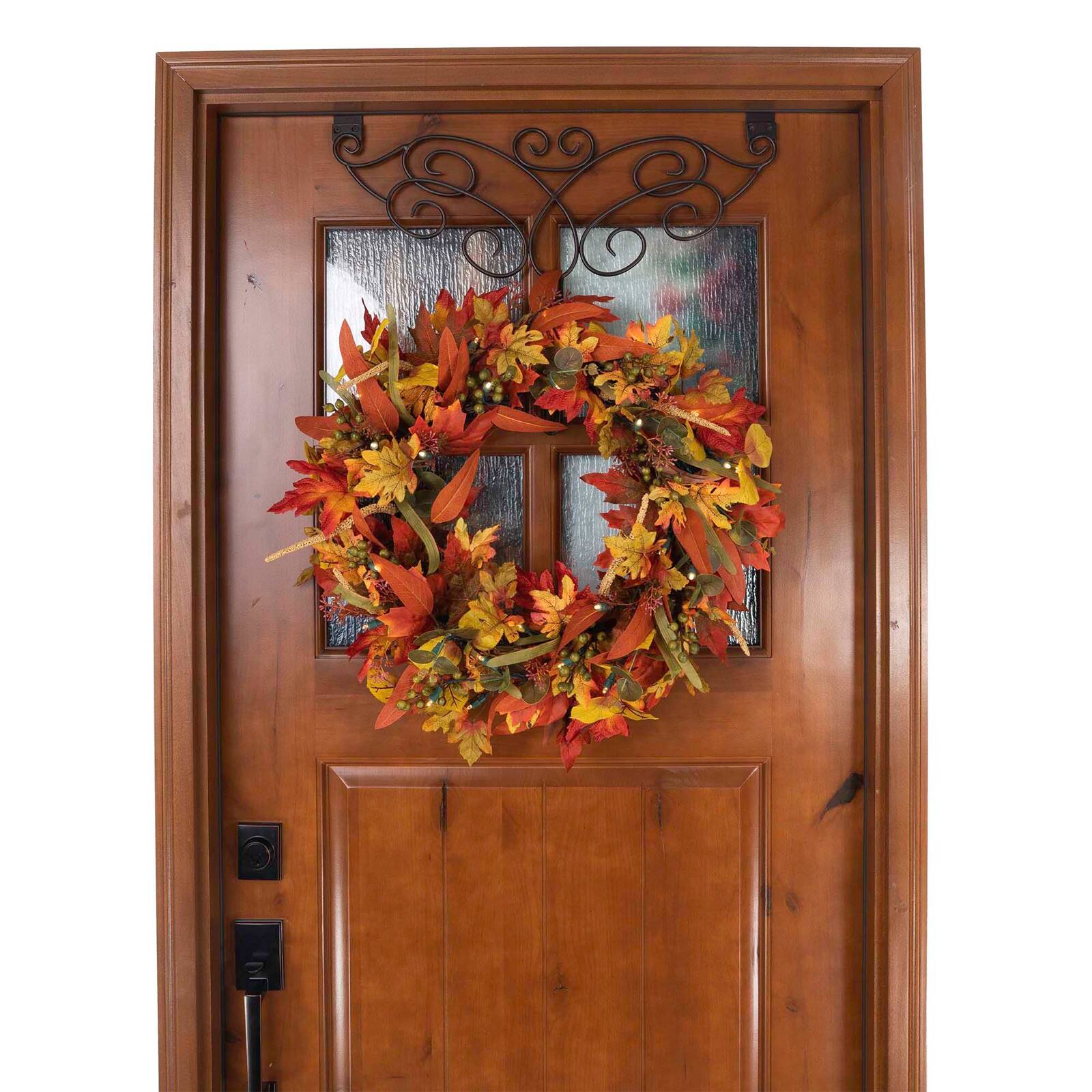 24&#x22; Pre-Lit Fall Harvest Leaf Holiday Wreath