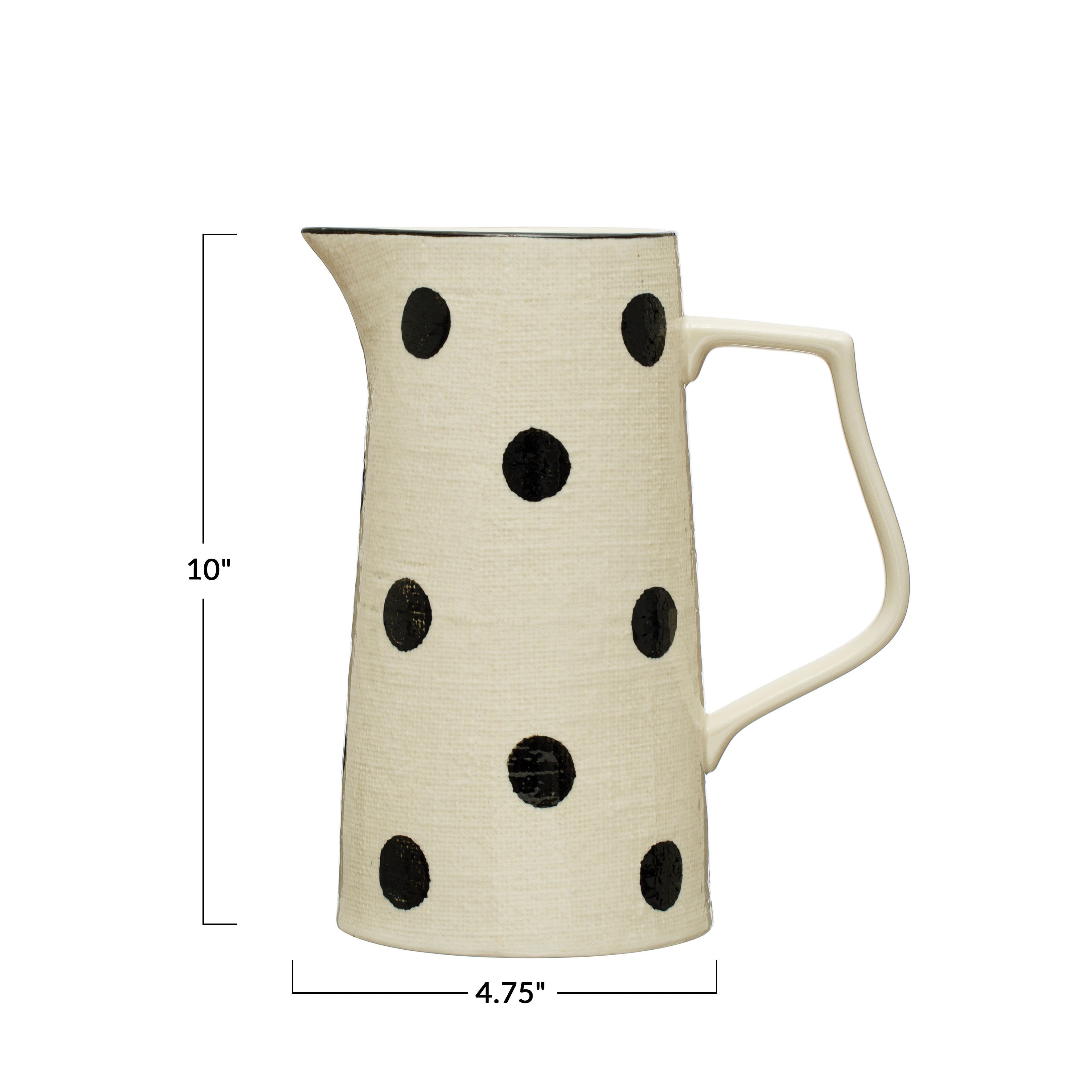 Ivory &#x26; Black Polka Dot Farmhouse Stoneware Pitcher