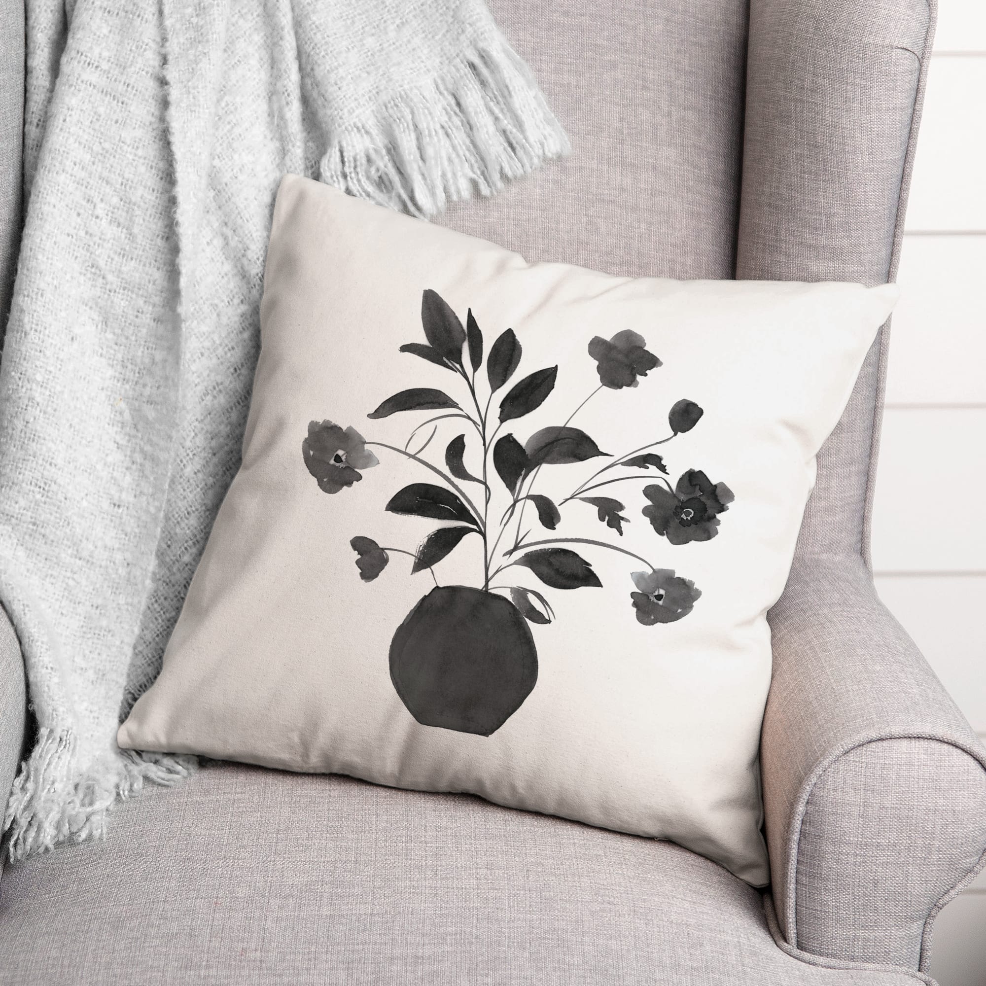 Monochromatic Floral II 18" x 18" Throw Pillow