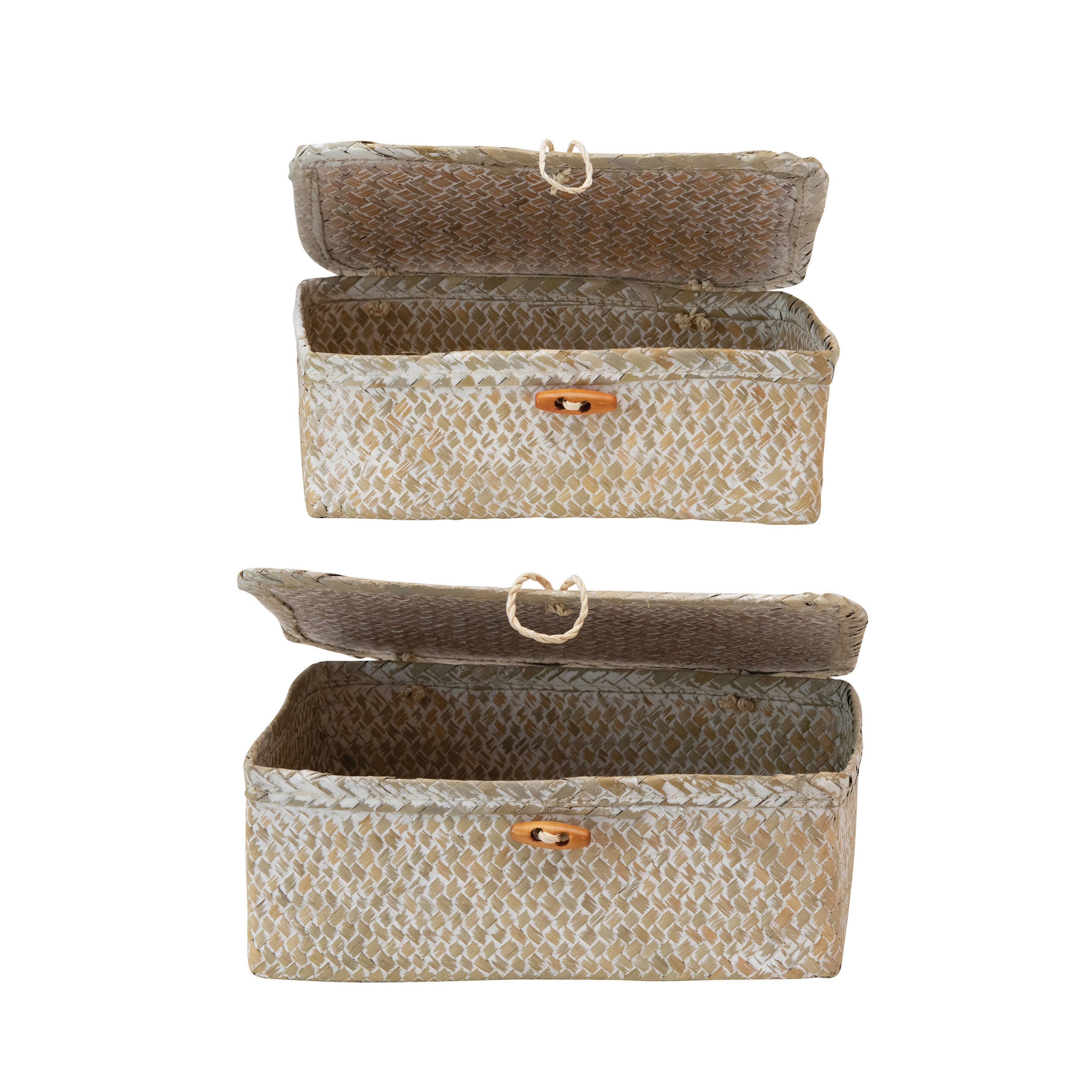 Hello Honey&#xAE; Whitewashed Hand-Woven Seagrass Boxes with Lids &#x26; Toggle Closure Set