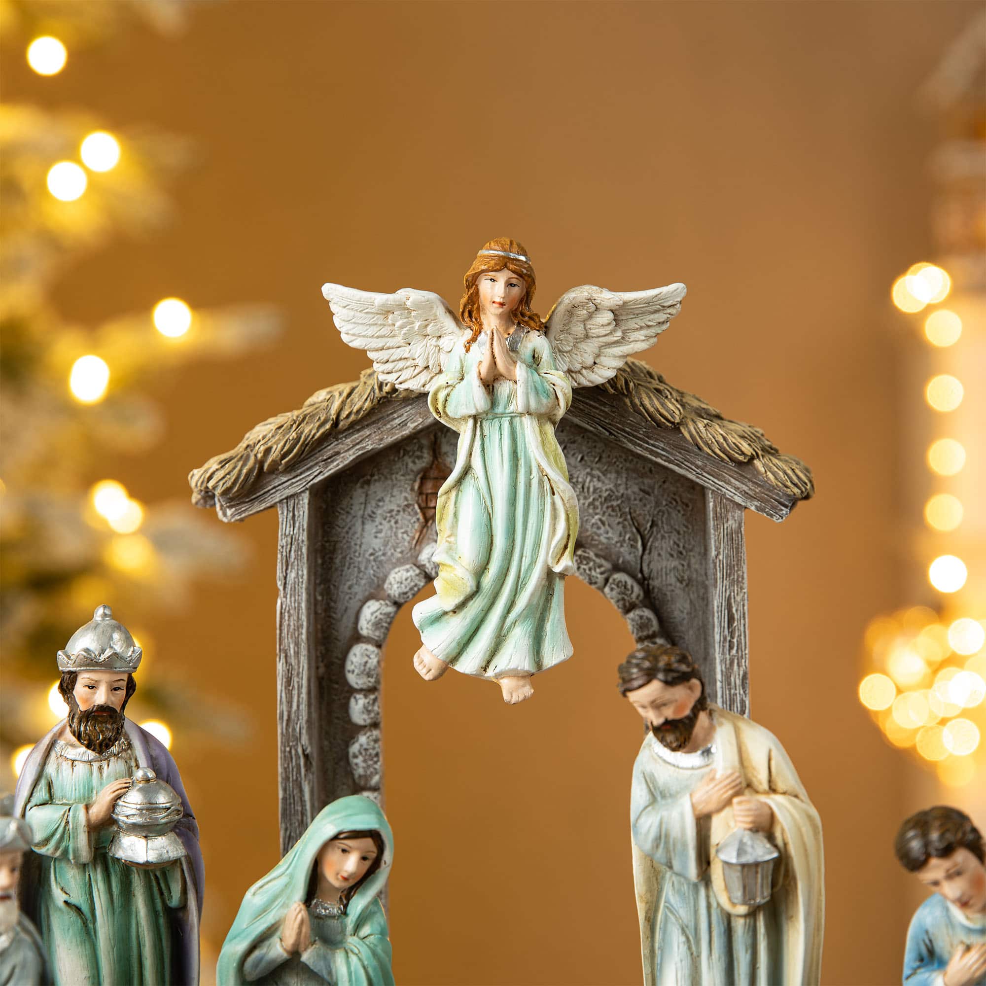 Glitzhome® Deluxe Blue Nativity Figurine Set