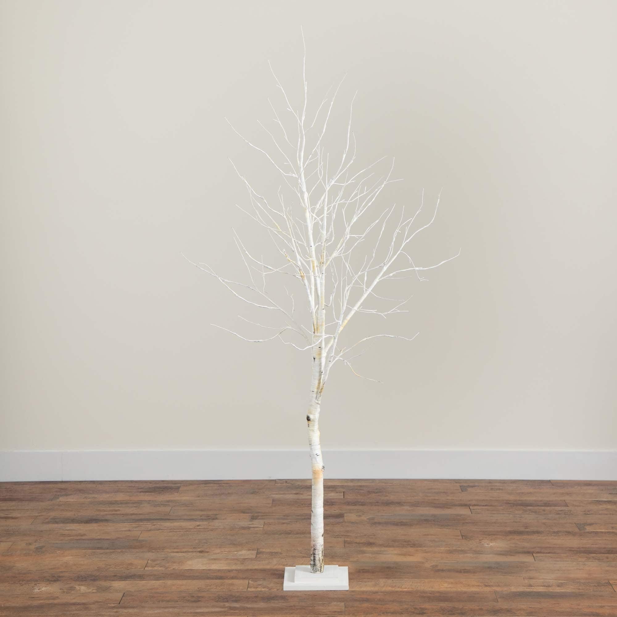 6ft. Pre-Lit White Birch Artificial Christmas Tree, White LED Lights