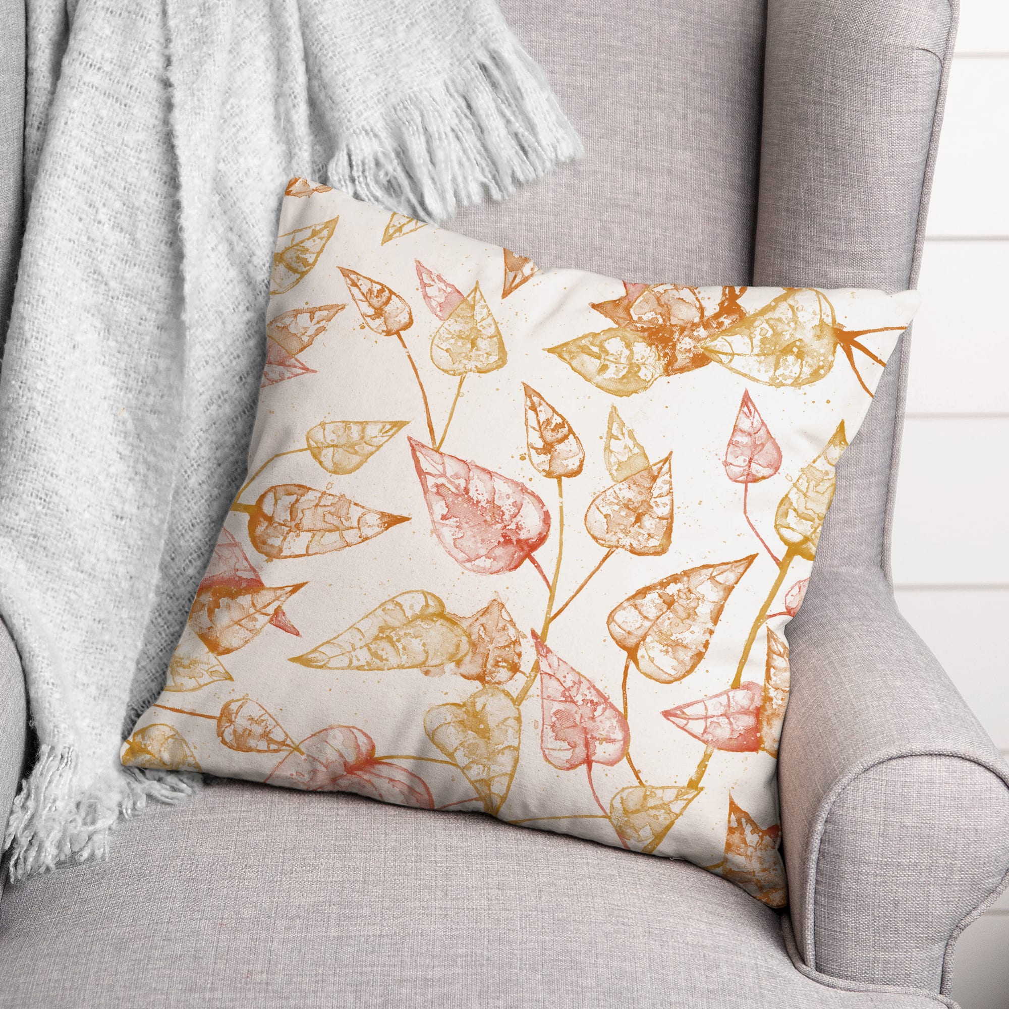 Watercolor Autumn Leaves Throw Pillow