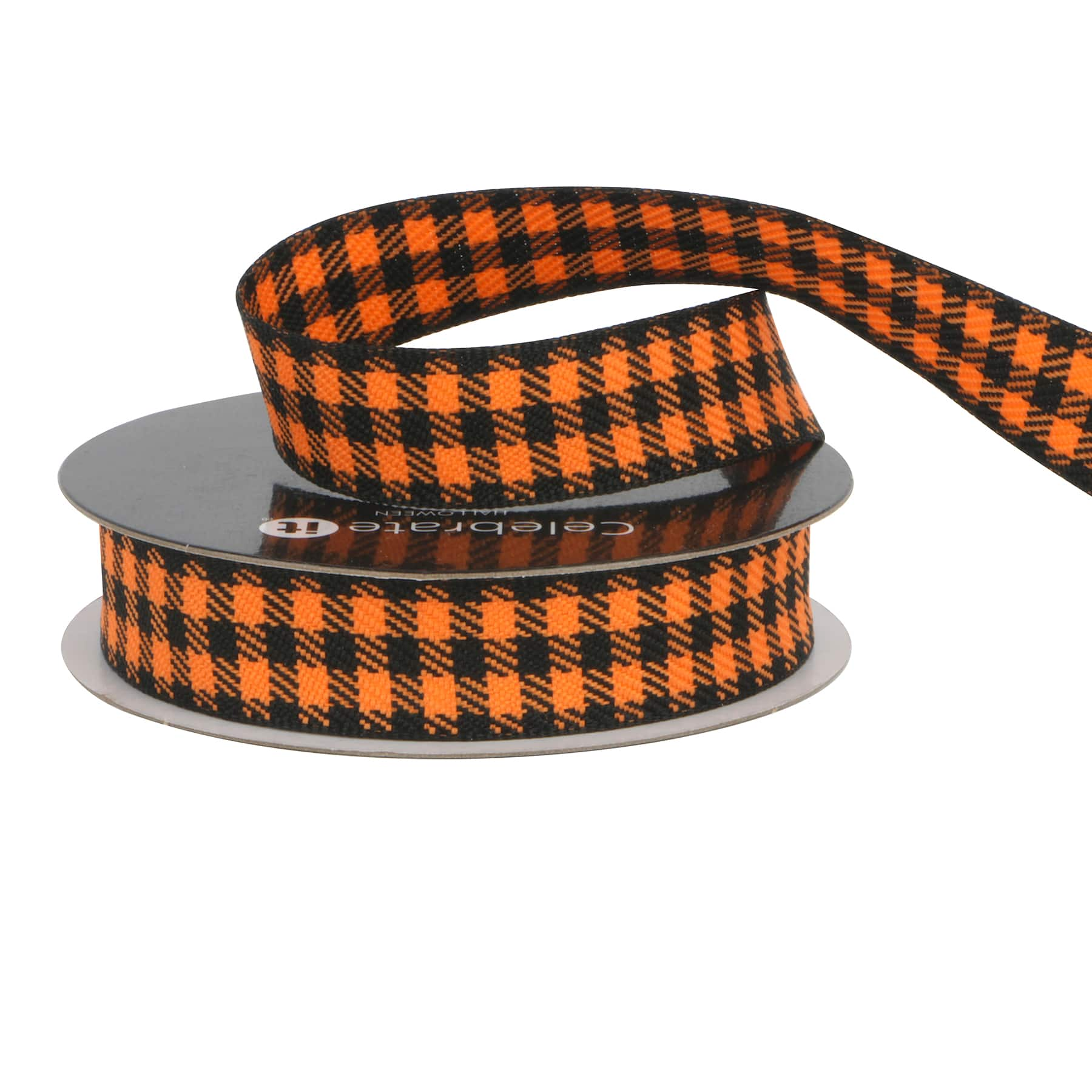 5/8&#x22; x 4yd. Black &#x26; Orange Check Ribbon by Celebrate It&#xAE; Halloween