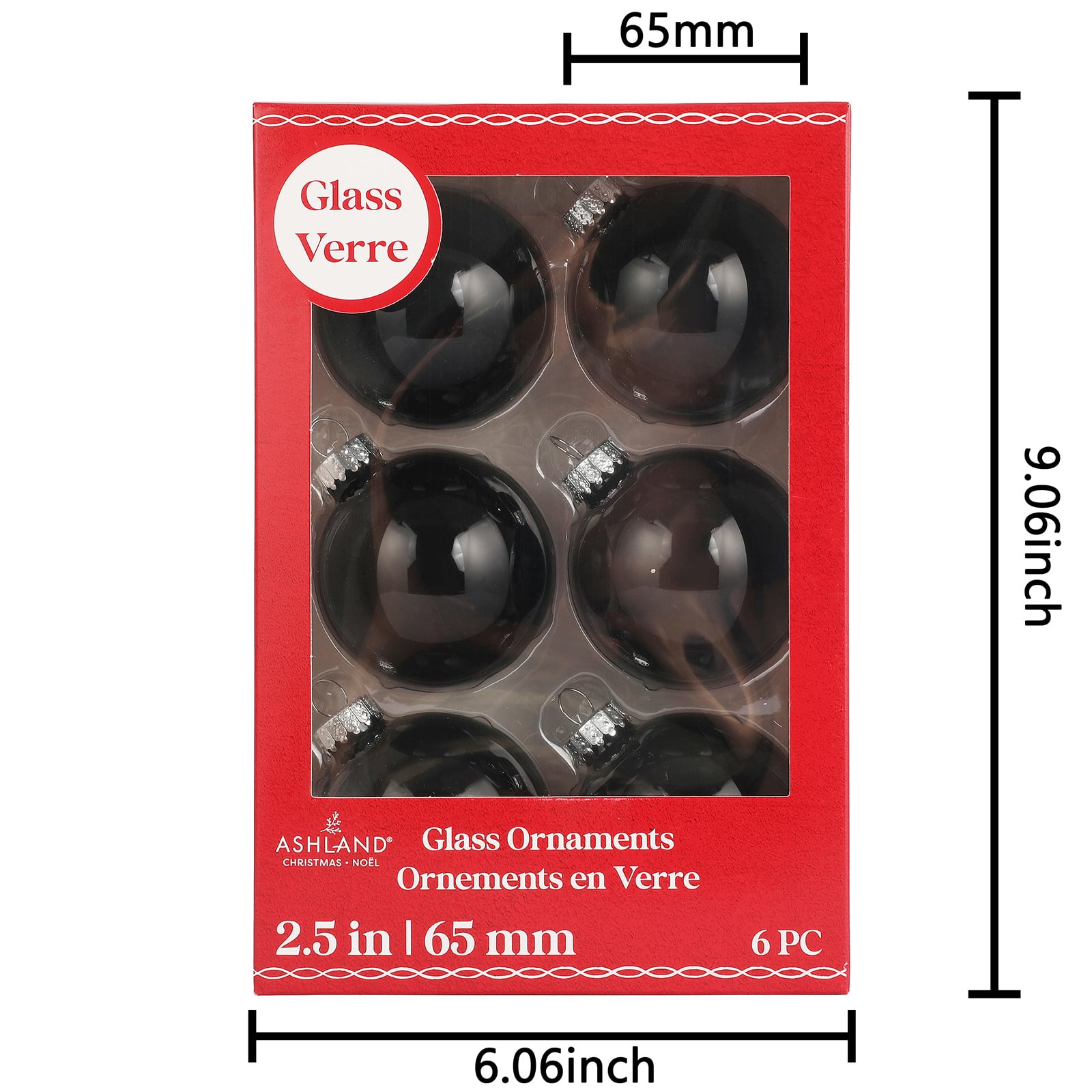 6 Pack 2.5&#x22; Black Shiny Glass Ball Ornaments by Ashland&#xAE;