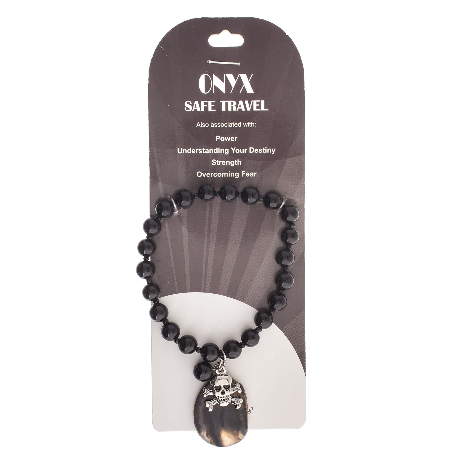 John Bead Onyx Black Natural Stone Bracelet with Agate &#x26; Skull Charm
