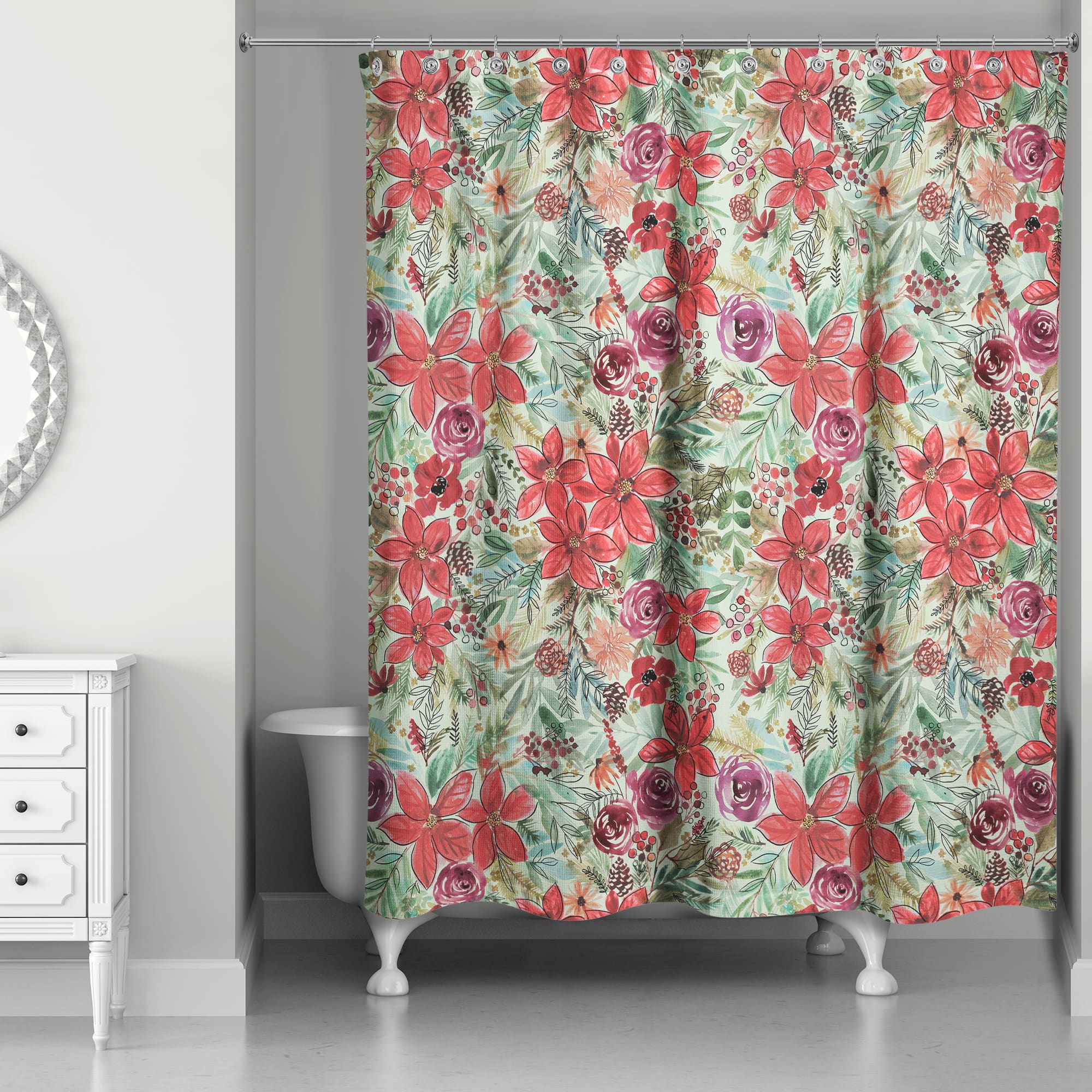 Holiday Blooms Pattern Shower Curtain