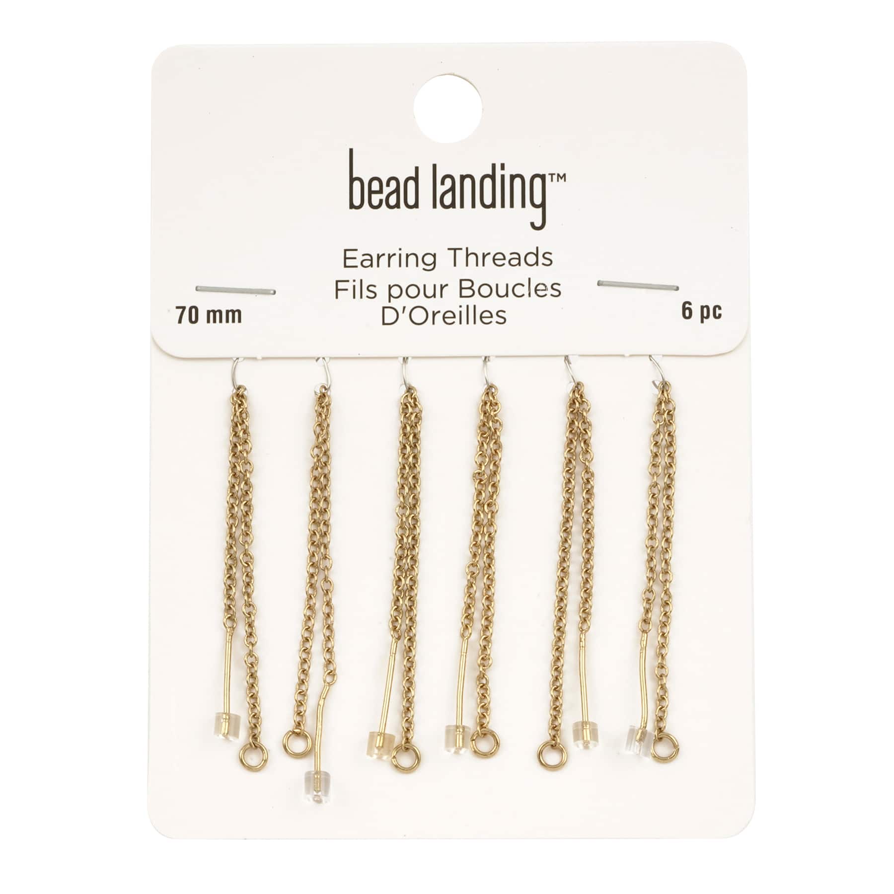 12 Packs: 6 ct. (72 total) 70mm Gold Earring Threads with Rings by Bead Landing&#x2122;