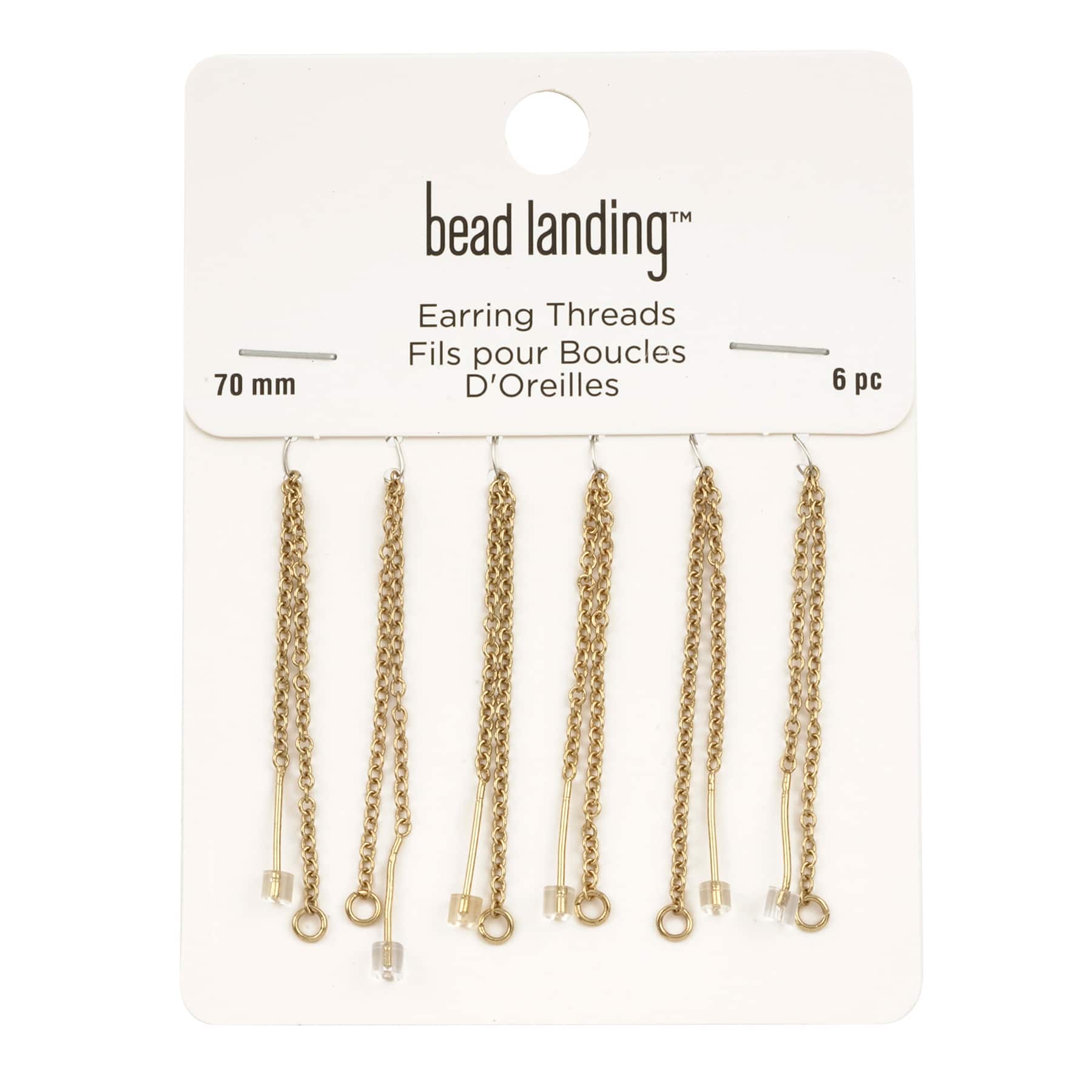 12 Packs: 6 ct. (72 total) 70mm Gold Earring Threads with Rings by Bead Landing™