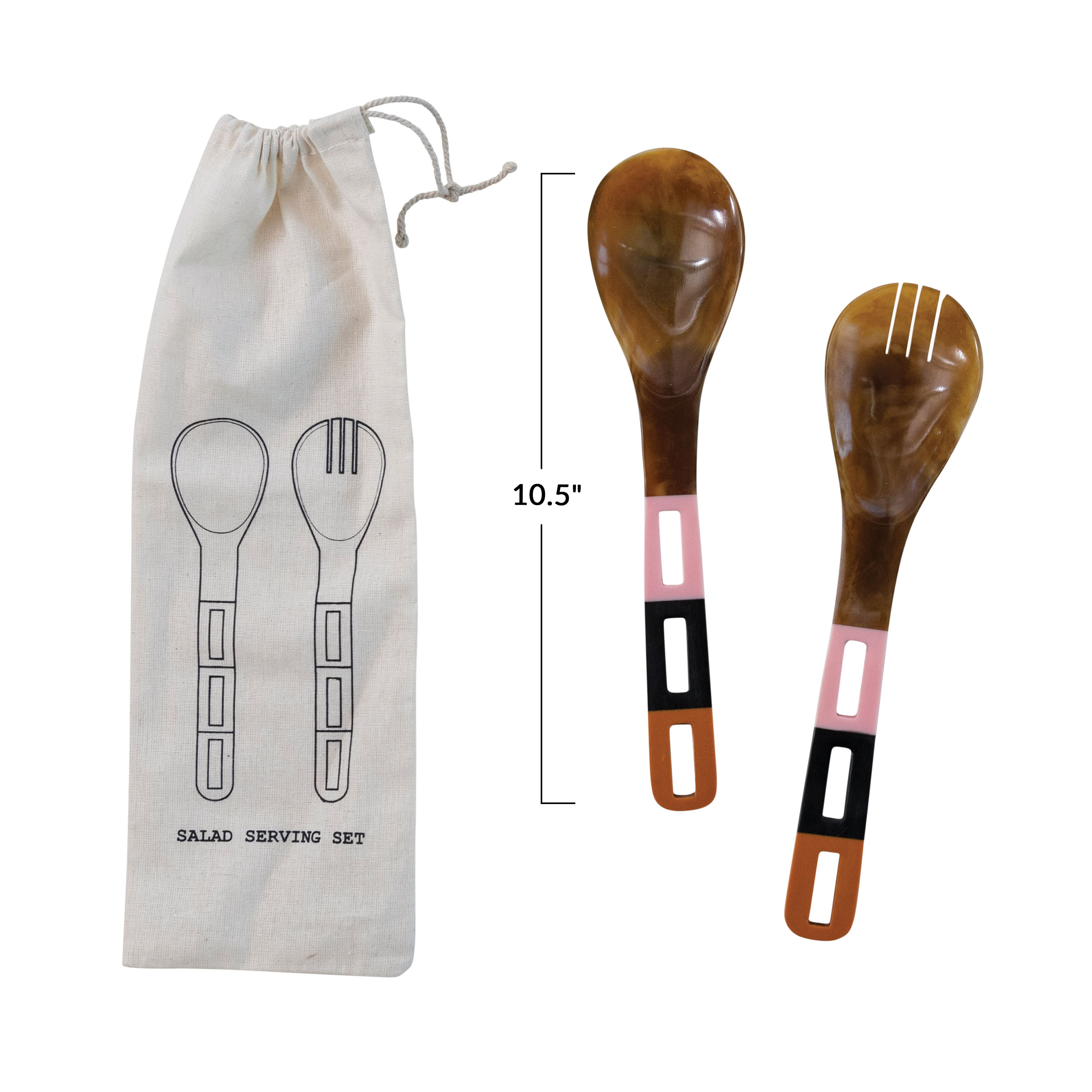 Hello Honey&#xAE; Multicolor Vintage Salad Server Set in Drawstring Bag