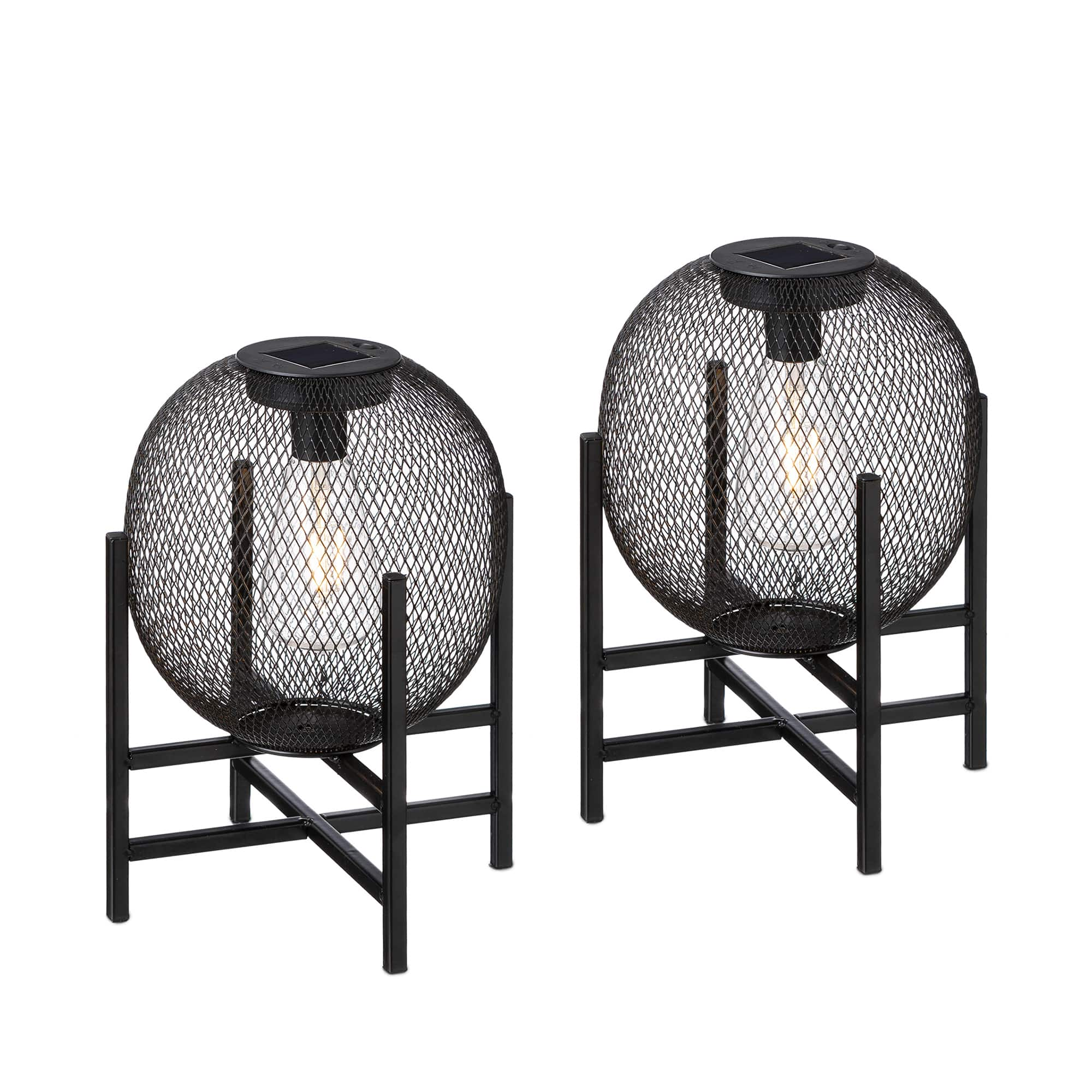 Glitzhome&#xAE; 11.5&#x22; Metal Mesh Black Solar Powered Lantern with Stand, 2ct.