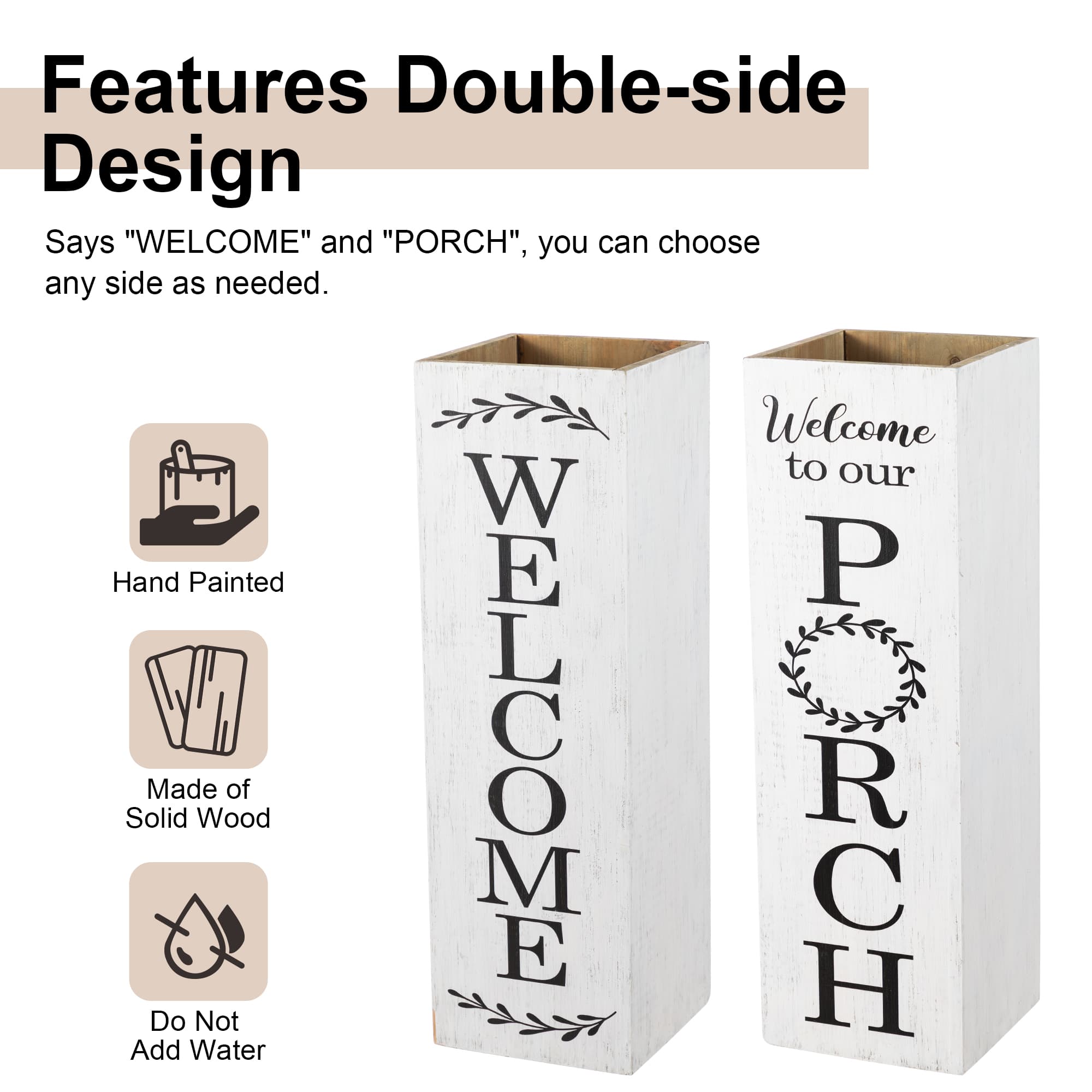 Glitzhome® 24" Double-Sided Solid Wood White Boxed "WELCOME PORCH" Porch Sign