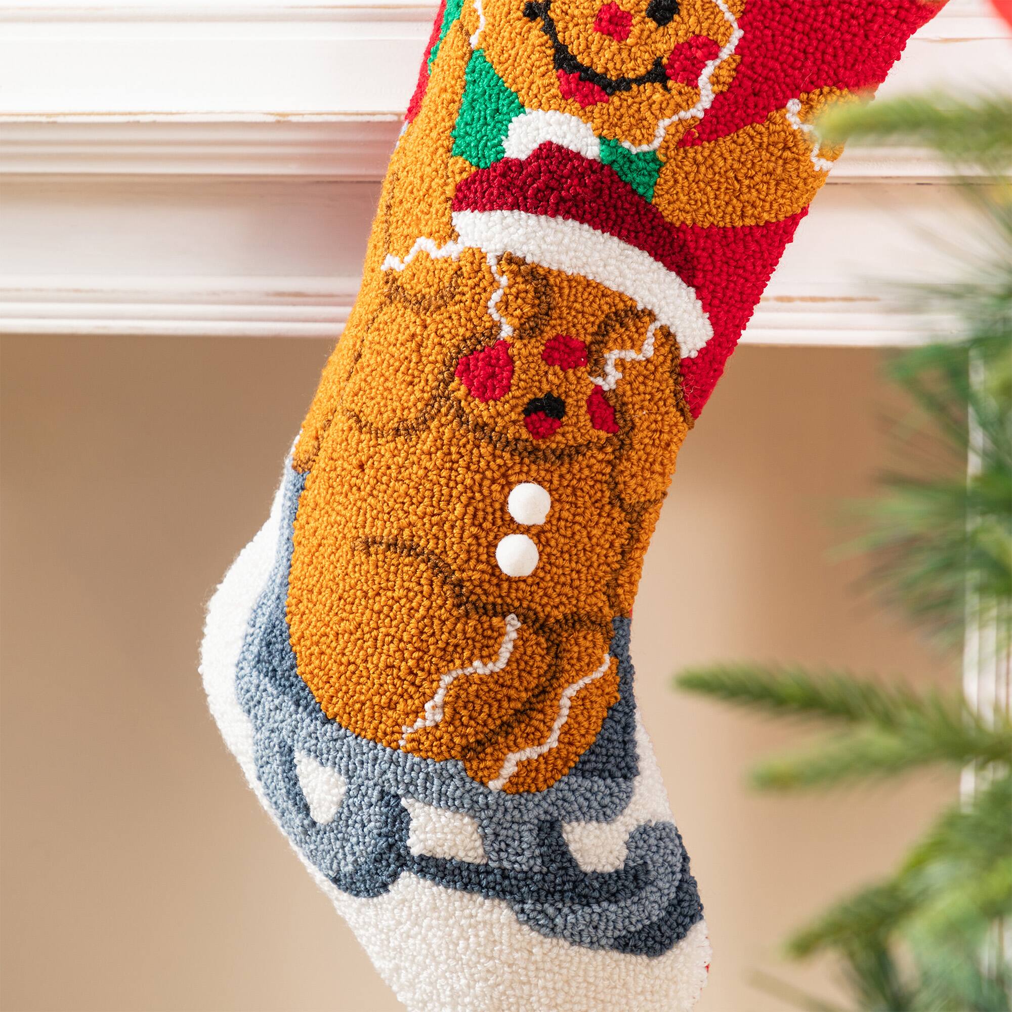 Glitzhome&#xAE; 21&#x22;L Hooked Christmas Gingerbread Man Stocking