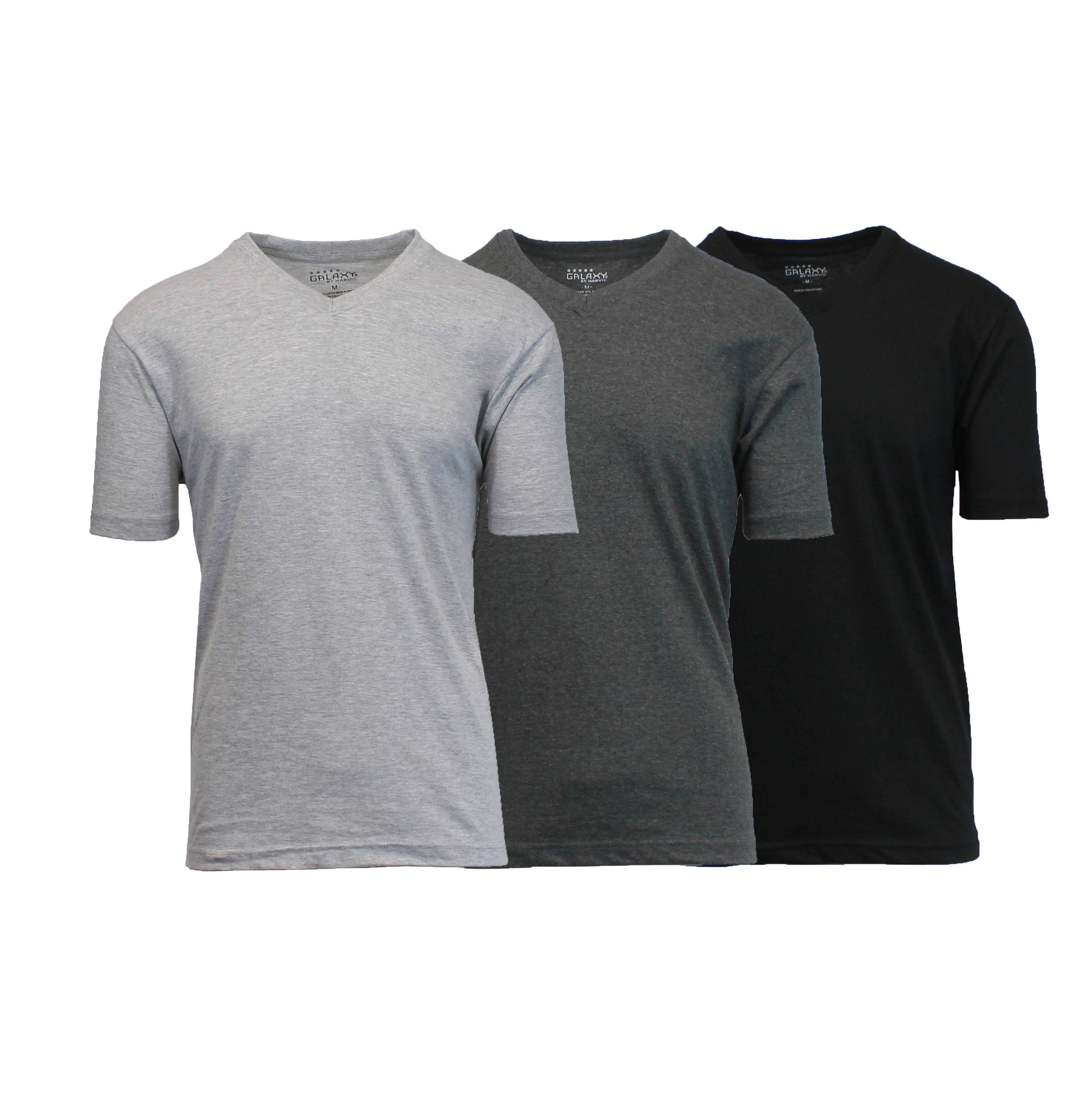 Galaxy by Harvic Men's Short Sleeve V-Neck T-Shirt 3 Pack