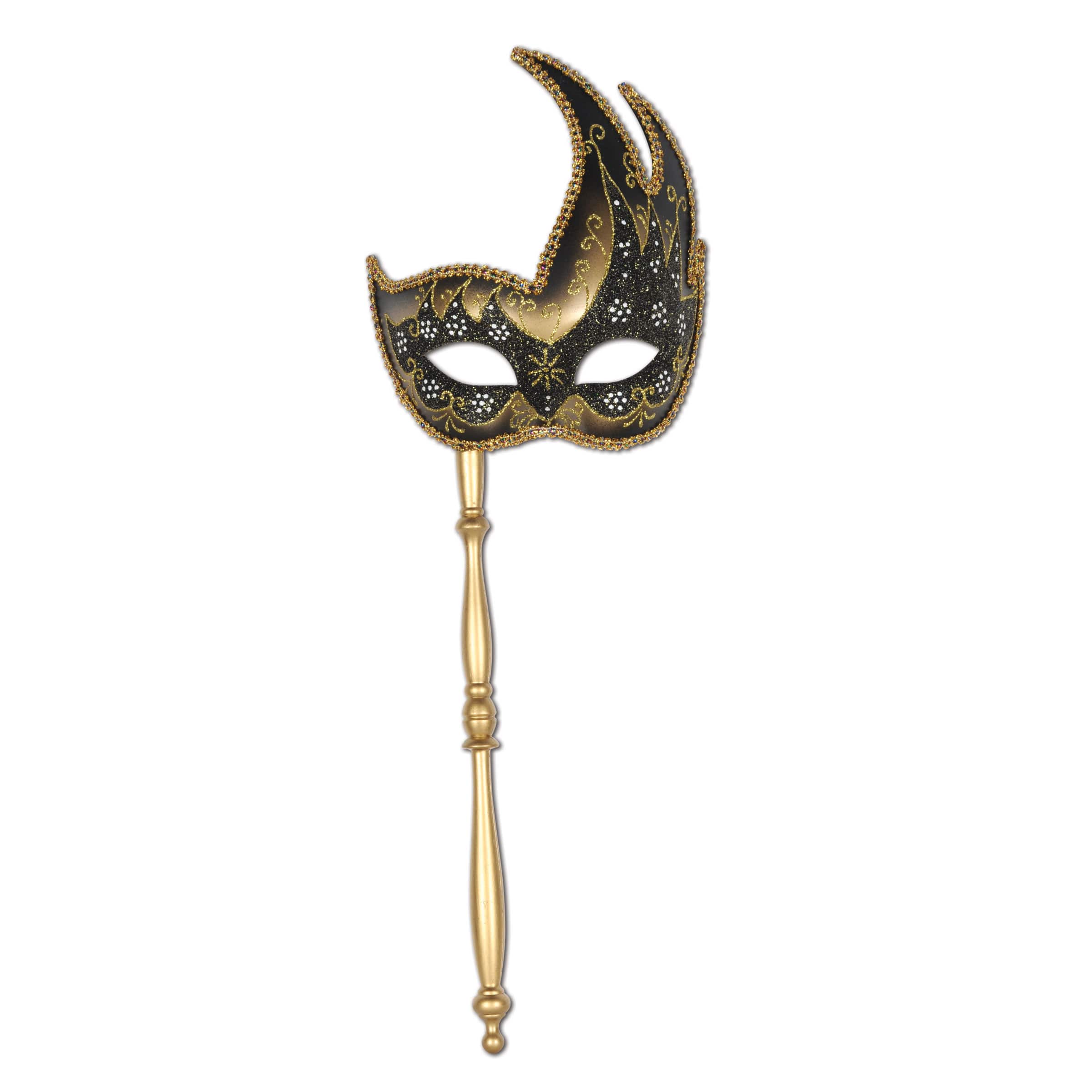 Beistle Gold & Black Glittered Mask with Stick