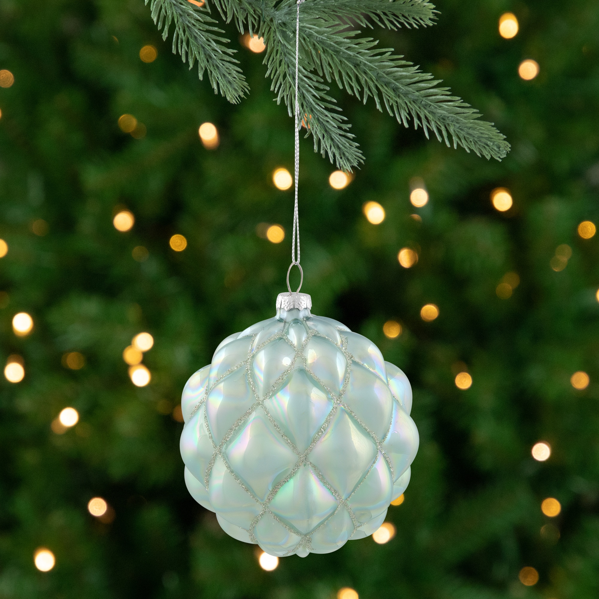 Iridescent Glass Christmas Ball Ornament - Blue - 4.5"