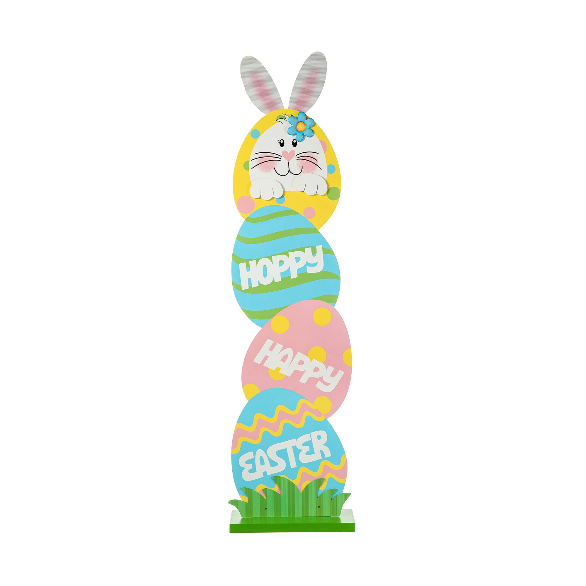 Glitzhome® 42" Easter Wooden Bunny & Eggs Porch Décor