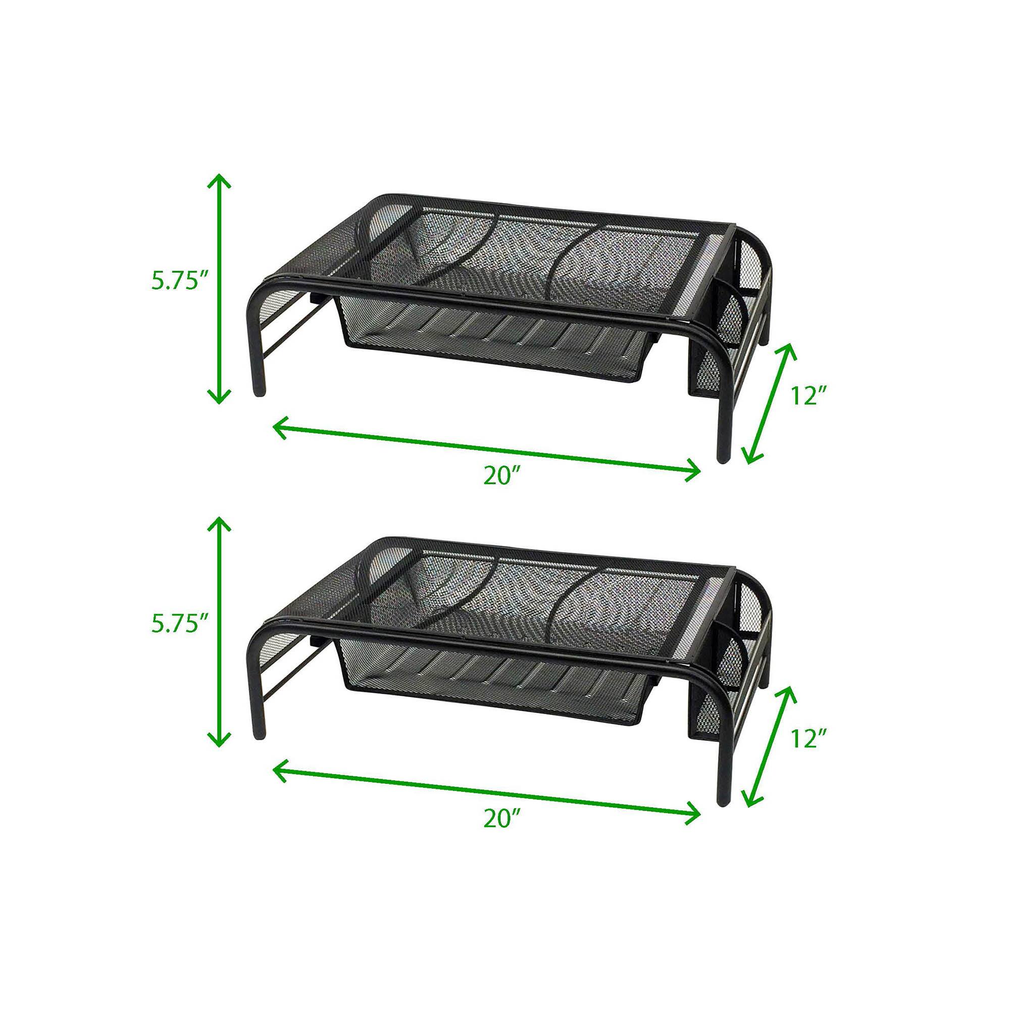 Mind Reader Black Metal Mesh Monitor Riser Stand &#x26; Desk Organizer With Drawer Set