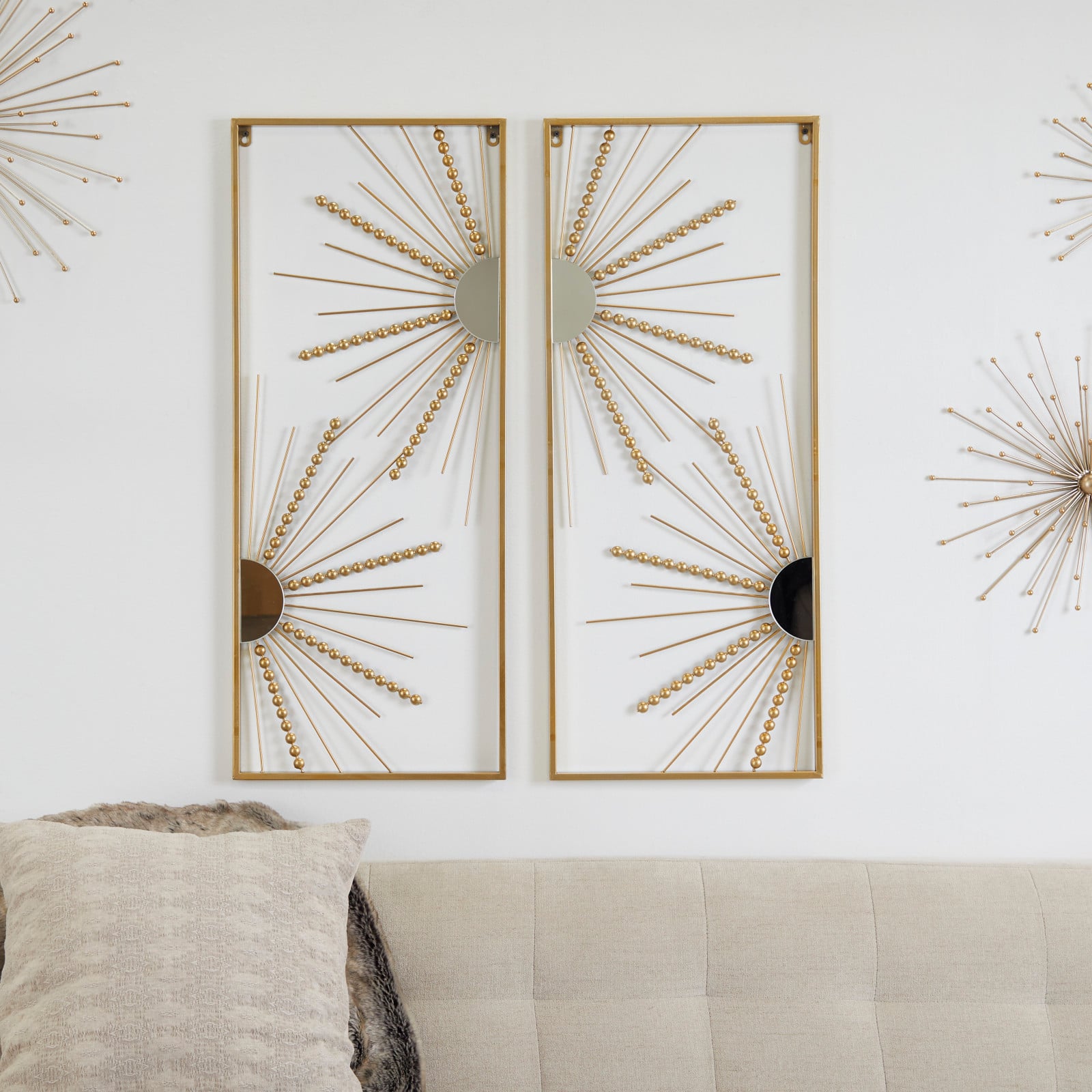 CosmoLiving by Cosmopolitan Gold Metal Half Moon Mirror Geometric Wall Decor with Gold Frame Set of 2 15&#x22;, 36&#x22;