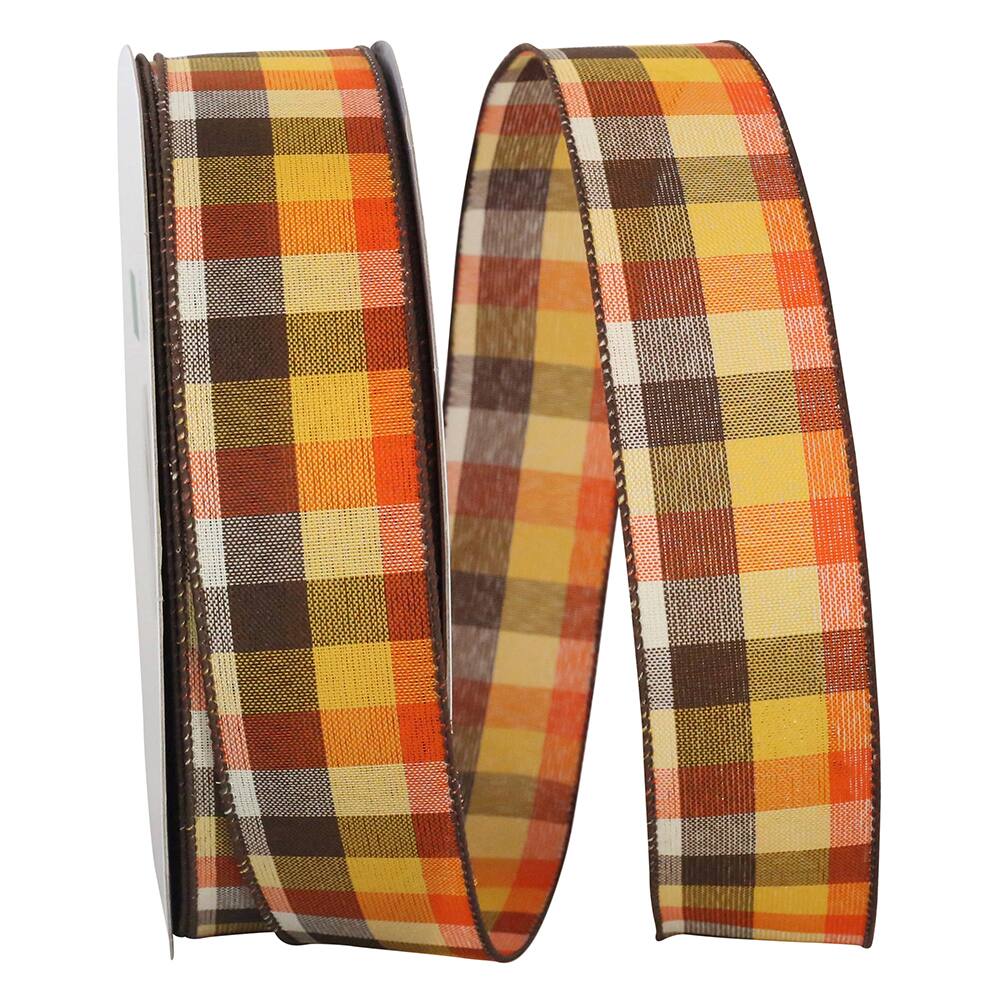The Ribbon Roll 1.5" x 50yd. Wired Country Field Tonal Plaid Ribbon