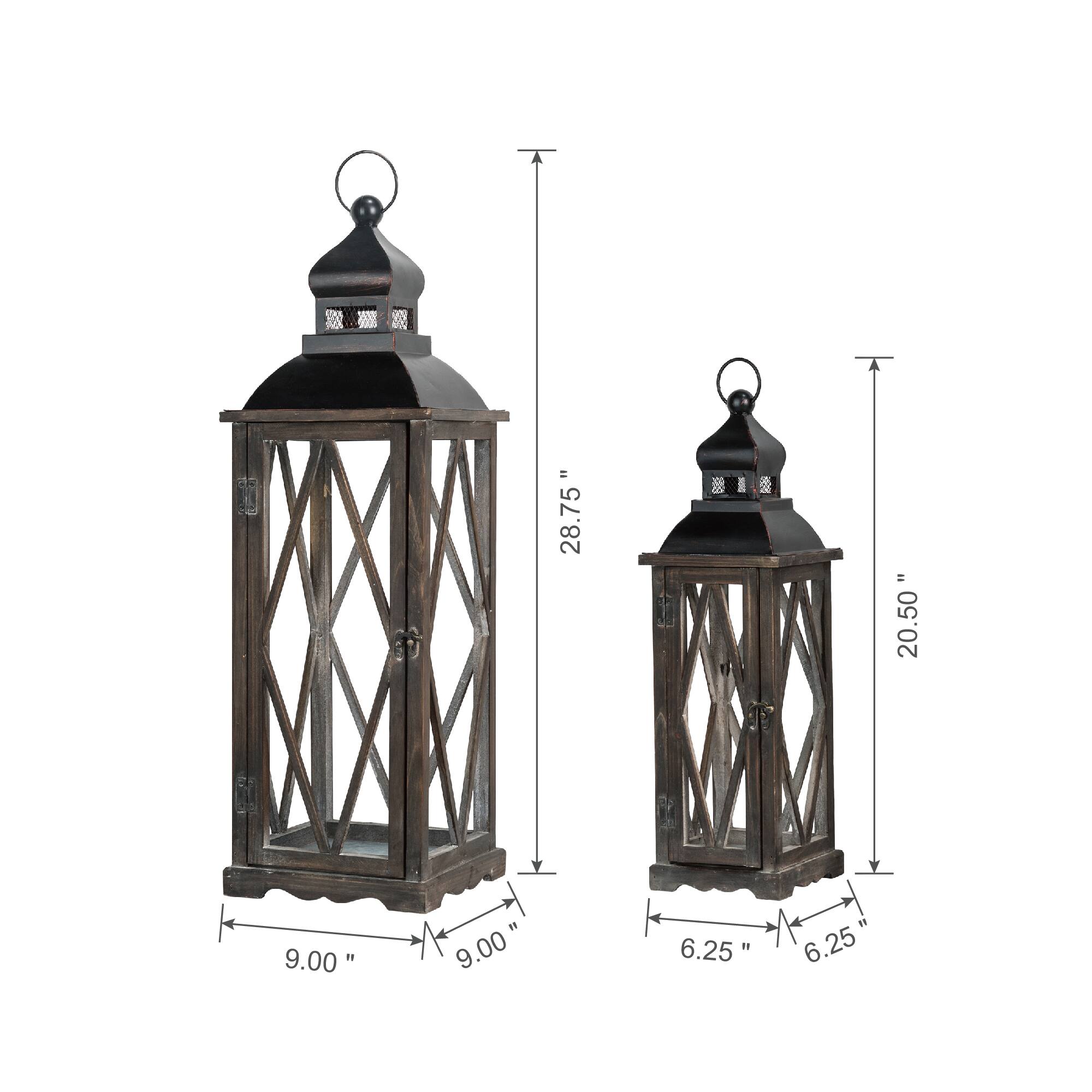 Modern Farmhouse Wooden Lantern Set, 28.5" & 20.5"