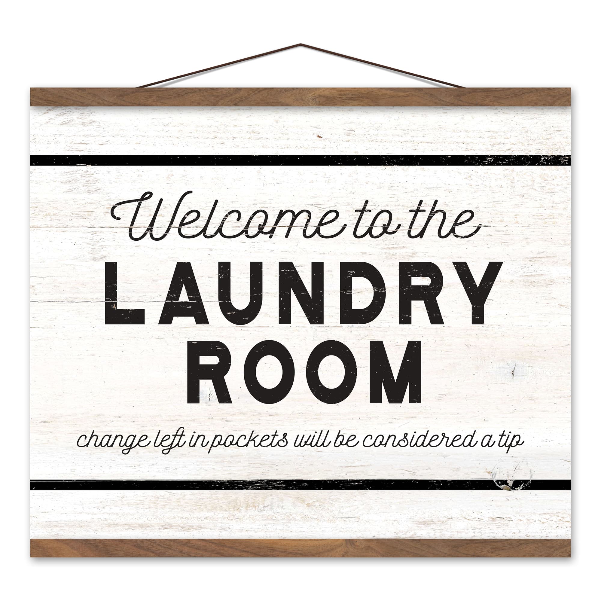 Welcome Laundry Room 20" x 16" Teak Hanging Canvas
